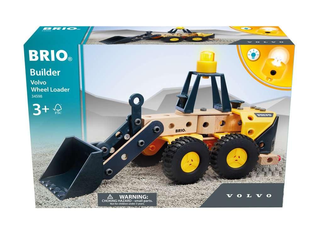 BRIO Builder - Volvo Frontlader - Starkes Baufahrzeug mit beweglicher Ladeschaufel, Knicklenkung und Lichtmodul