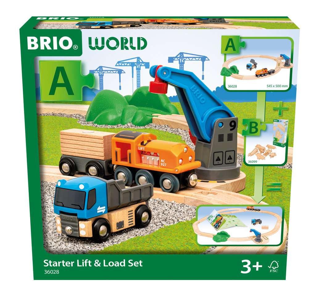 BRIO World – 36028 Starterset Güterzug mit Kran A | Zugset für Kinder ab 3 Jahren