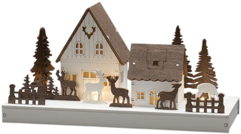 Konstsmide LED Holzsilhouette Waldhäuser