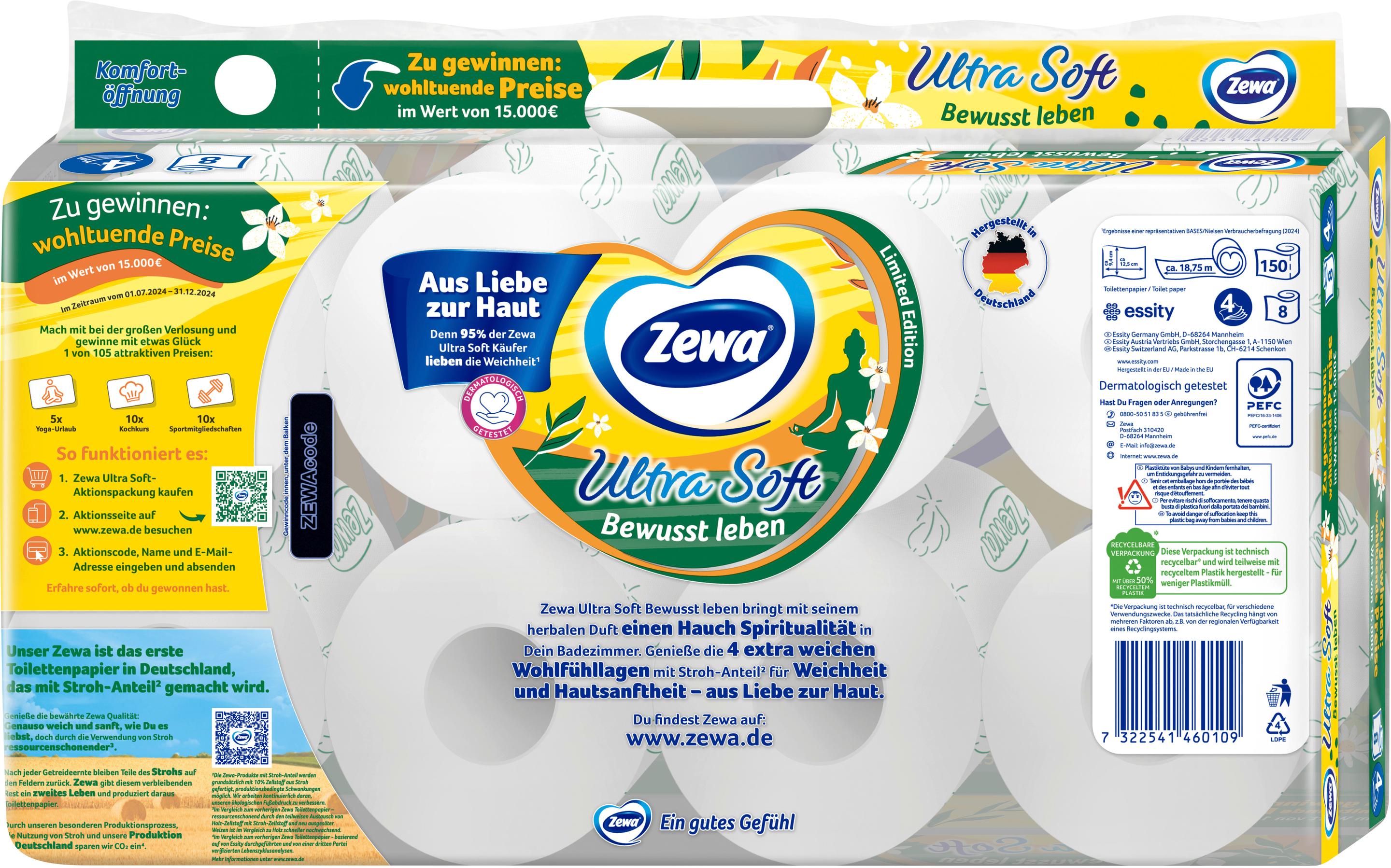 Produktbild ZEWA ULTRA SOFT TOILETTENPAPIER 8x150 BLATT 4 LAGEN 2 von 9