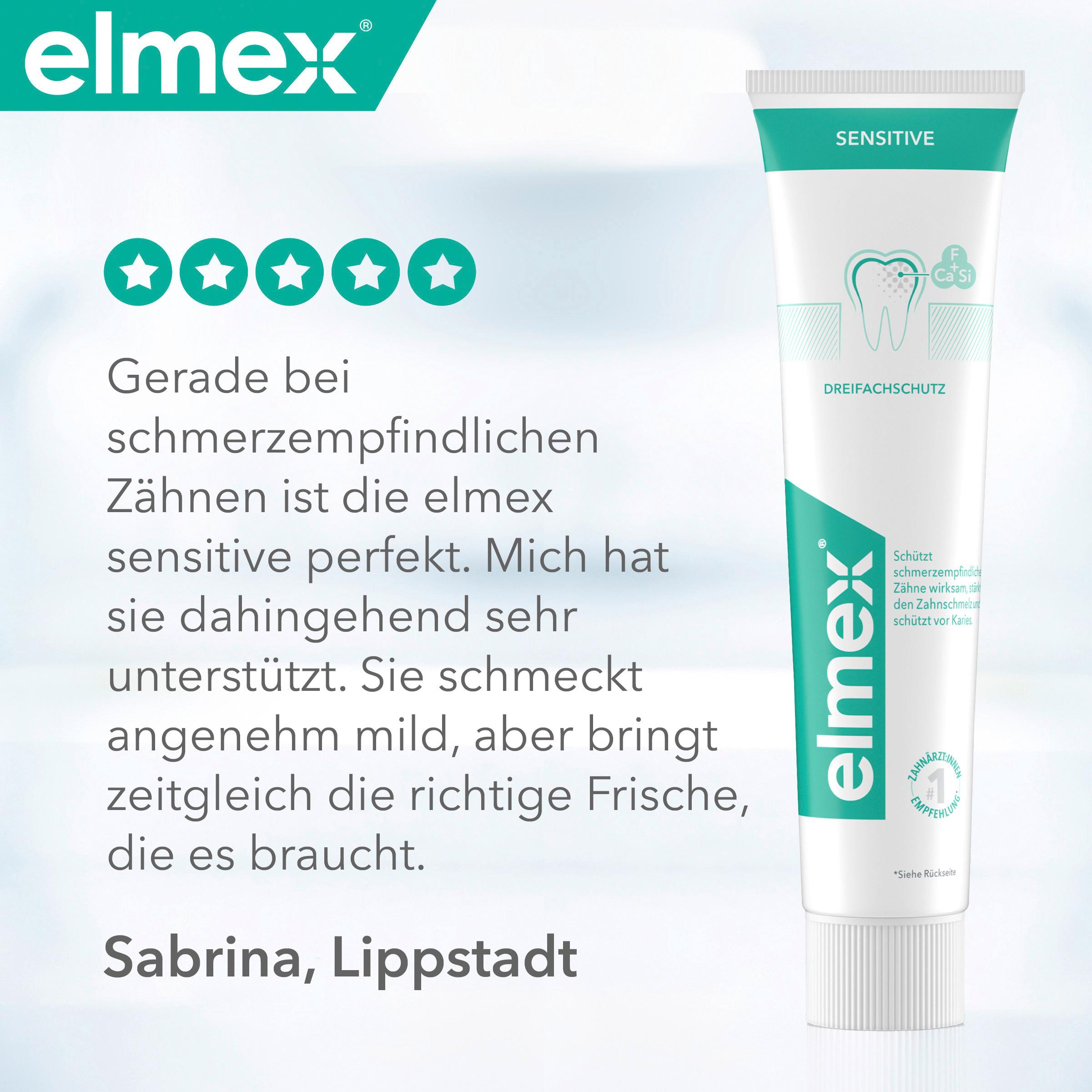 Produktbild elmex Zahnpasta Sensitive – sanfte Zahnreinigung und Schutz für schmerzempfindliche Zähne – für starke Zähne und gegen Karies 8 von 12