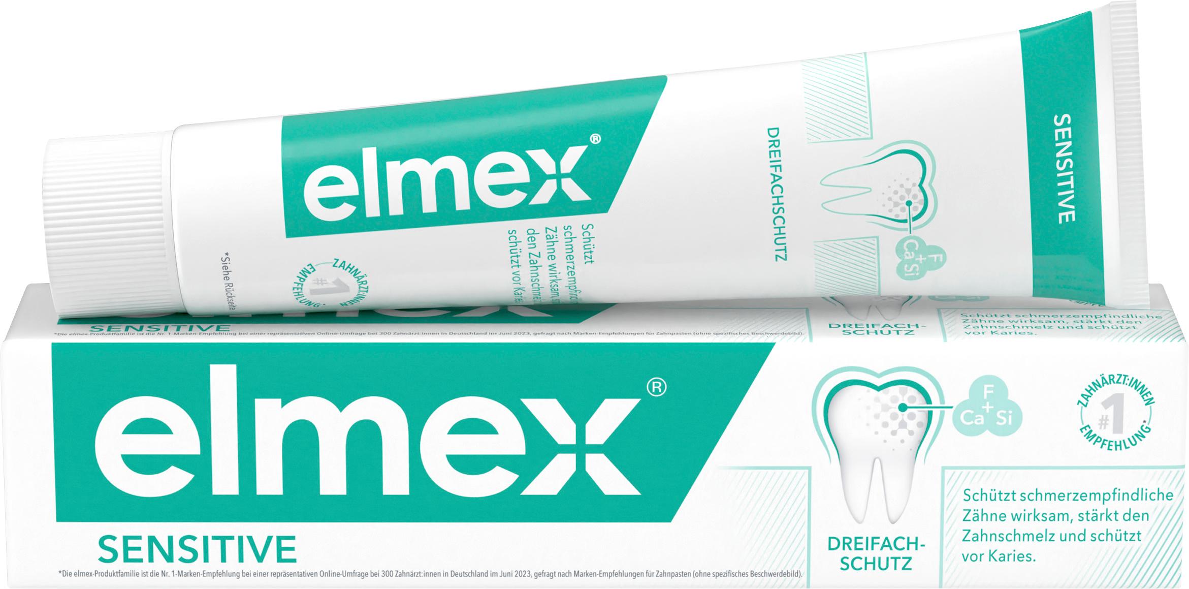 Produktbild elmex Zahnpasta Sensitive – sanfte Zahnreinigung und Schutz für schmerzempfindliche Zähne – für starke Zähne und gegen Karies 6 von 12