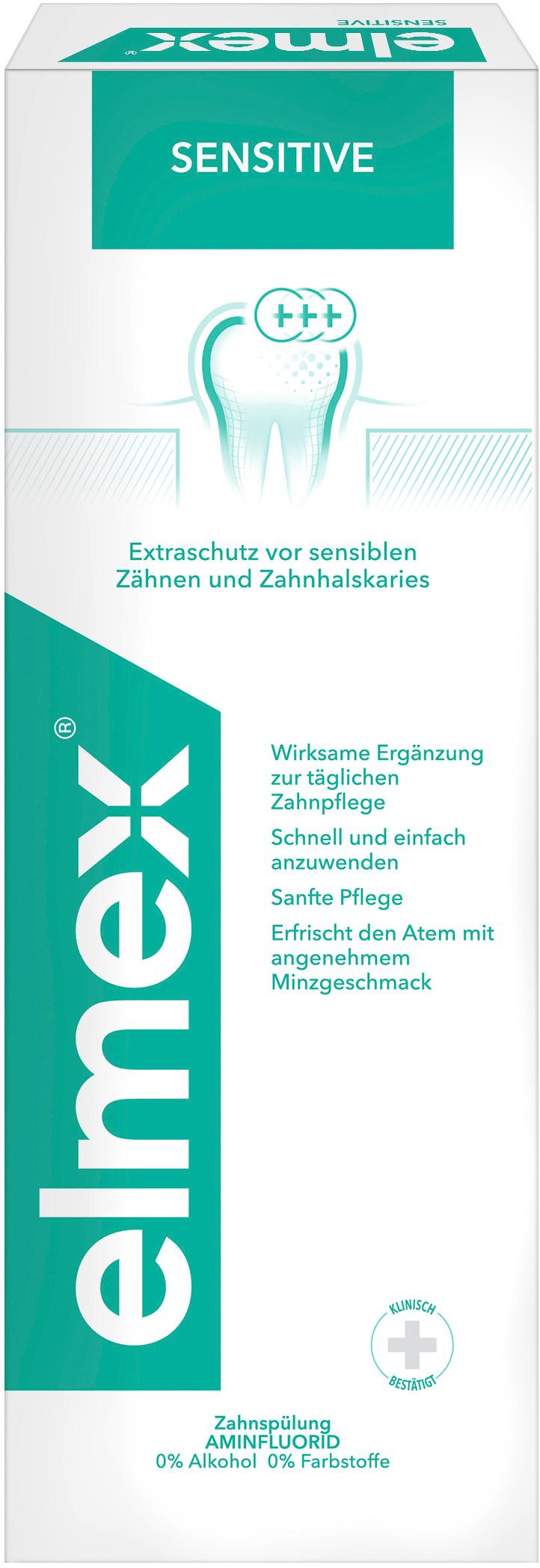 elmex Mundspülung Sensitive – Extraschutz vor schmerzempfindlichen Zähnen und Zahnhalskaries