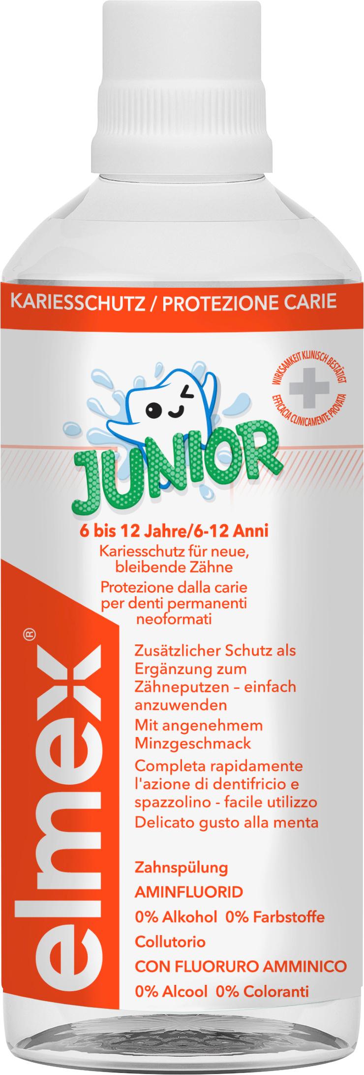 elmex Mundspülung Kariesschutz Junior 6-12 Jahre – schützt die neuen, bleibenden Zähne effektiv vor Karies