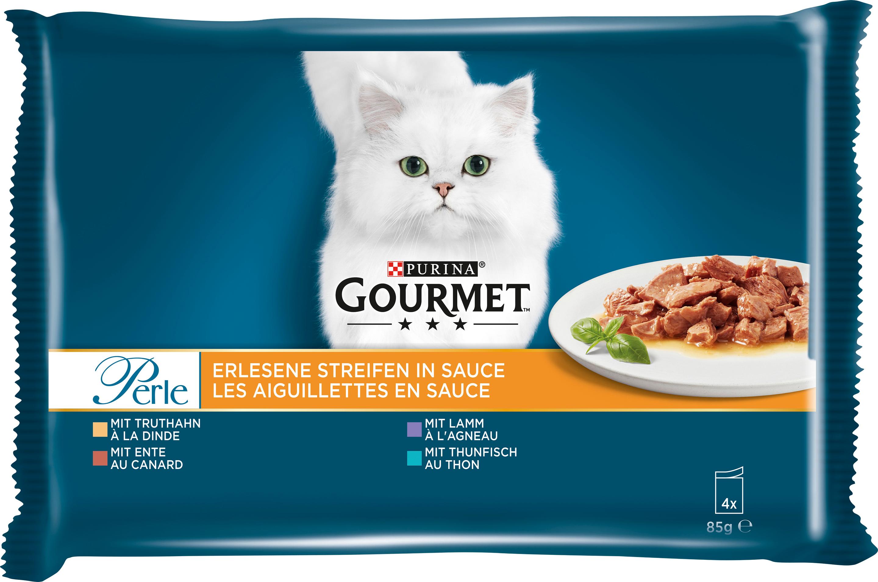 PURINA GOURMET Perle Erlesene Streifen in Sauce mit Truthahn/Lamm/Ente/Thunfisch