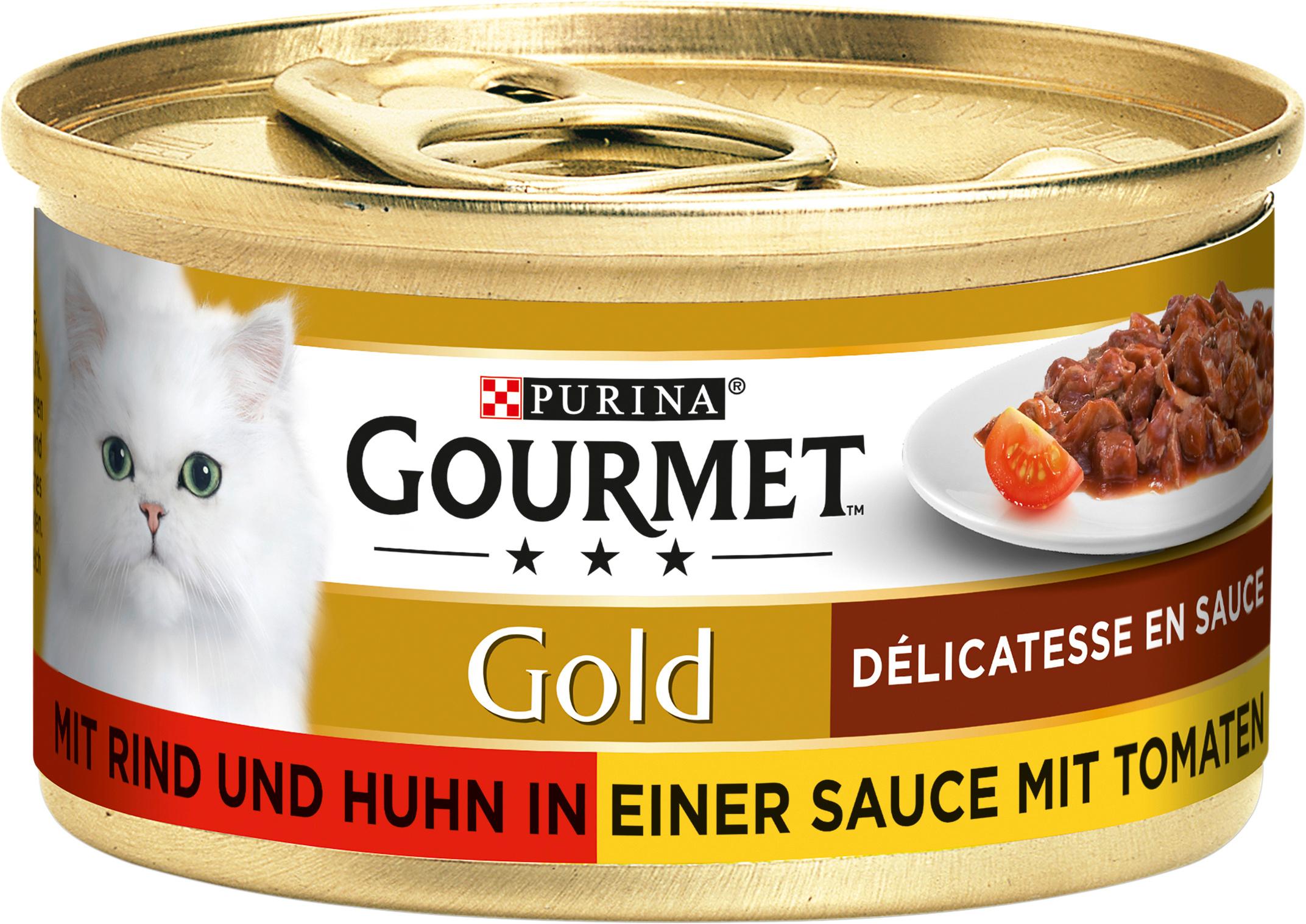 PURINA GOURMET Gold Délicatesse en Sauce mit Rind&Huhn in einer Sauce mit Tomaten