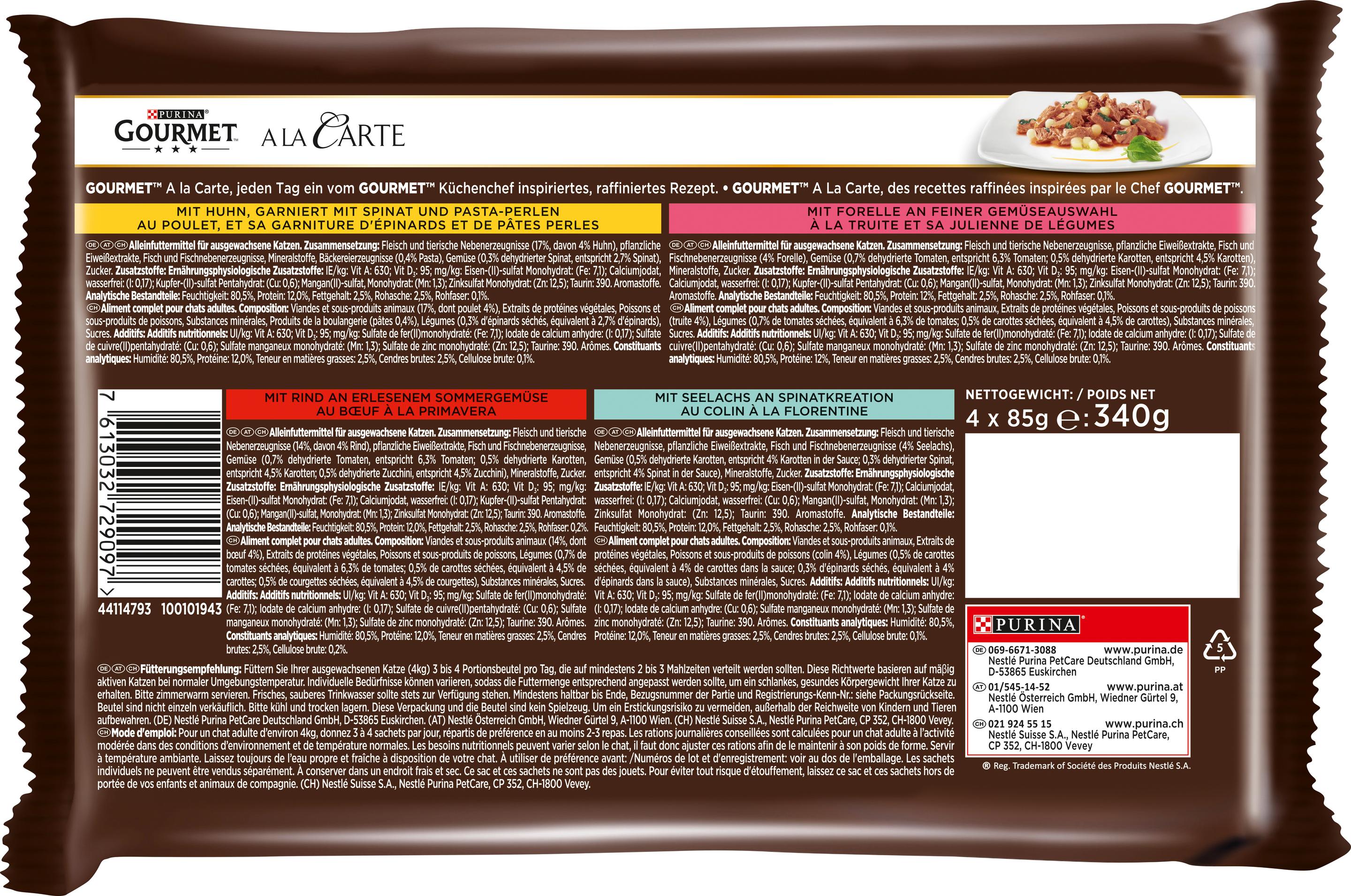 Produktbild PURINA GOURMET a la Carte Huhn, Rind, Forelle, Seelachs 2 von 4