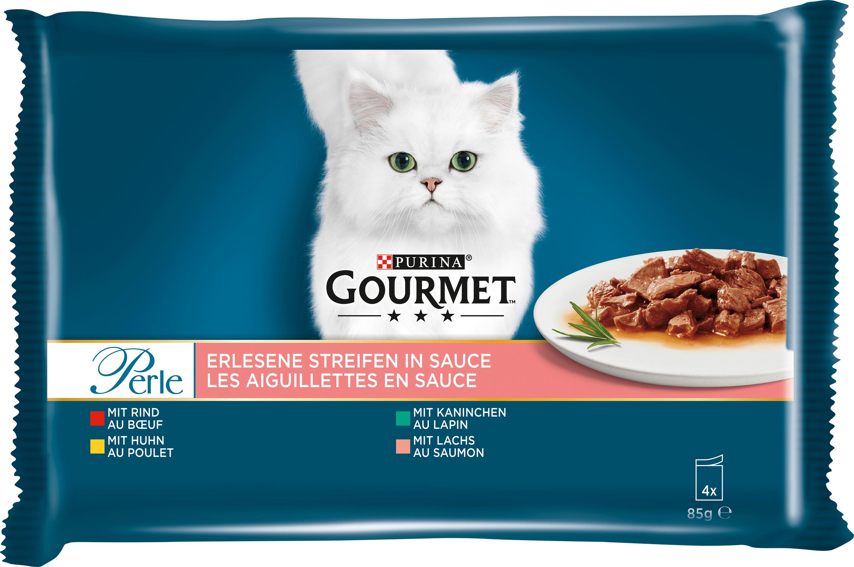 PURINA GOURMET Perle Erlesene Streifen in Sauce mit Rind/Kaninchen/Huhn/Lachs