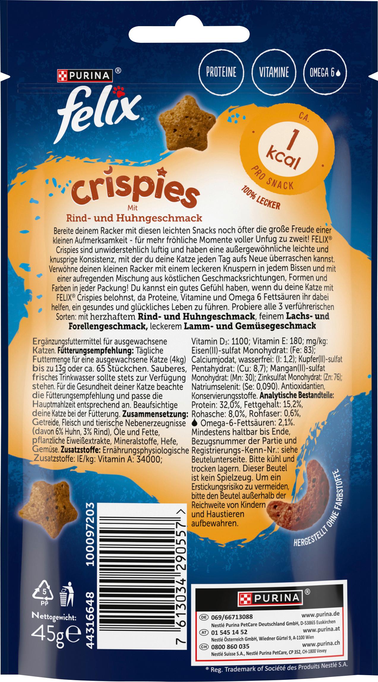 Produktbild PURINA FELIX Katzenleckerlis Crispies mit Rind- und Huhngeschmack 2 von 3