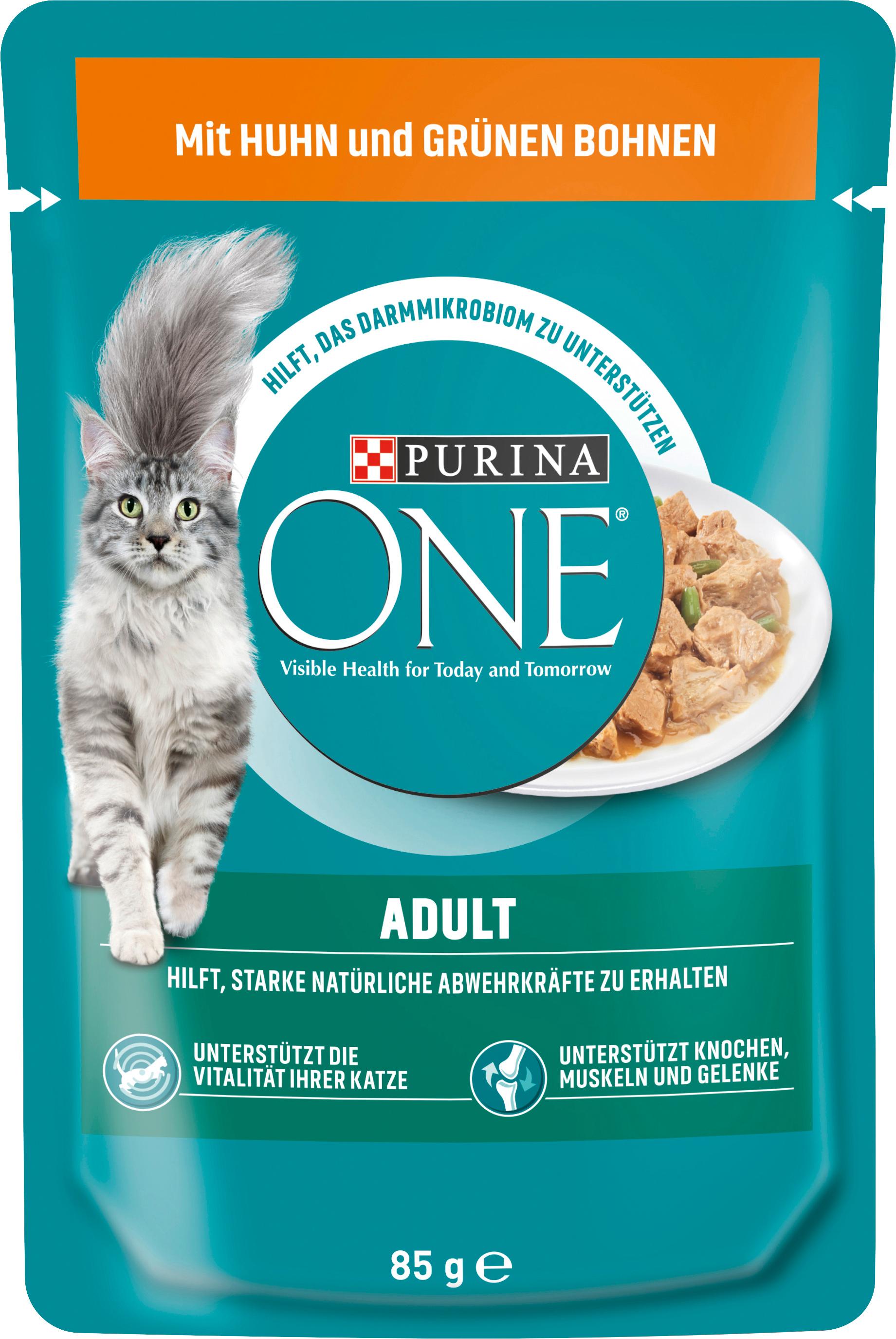 PURINA ONE Adult mit Huhn und grünen Bohnen Katzennassfutter 24x85g Portionsbeutel