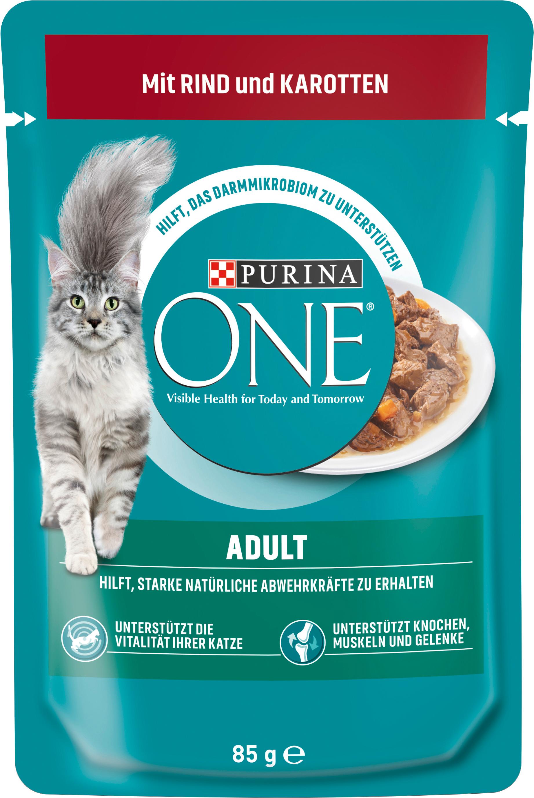 PURINA ONE Adult mit Rind und Karotten Katzennassfutter 26x85g Portionsbeutel