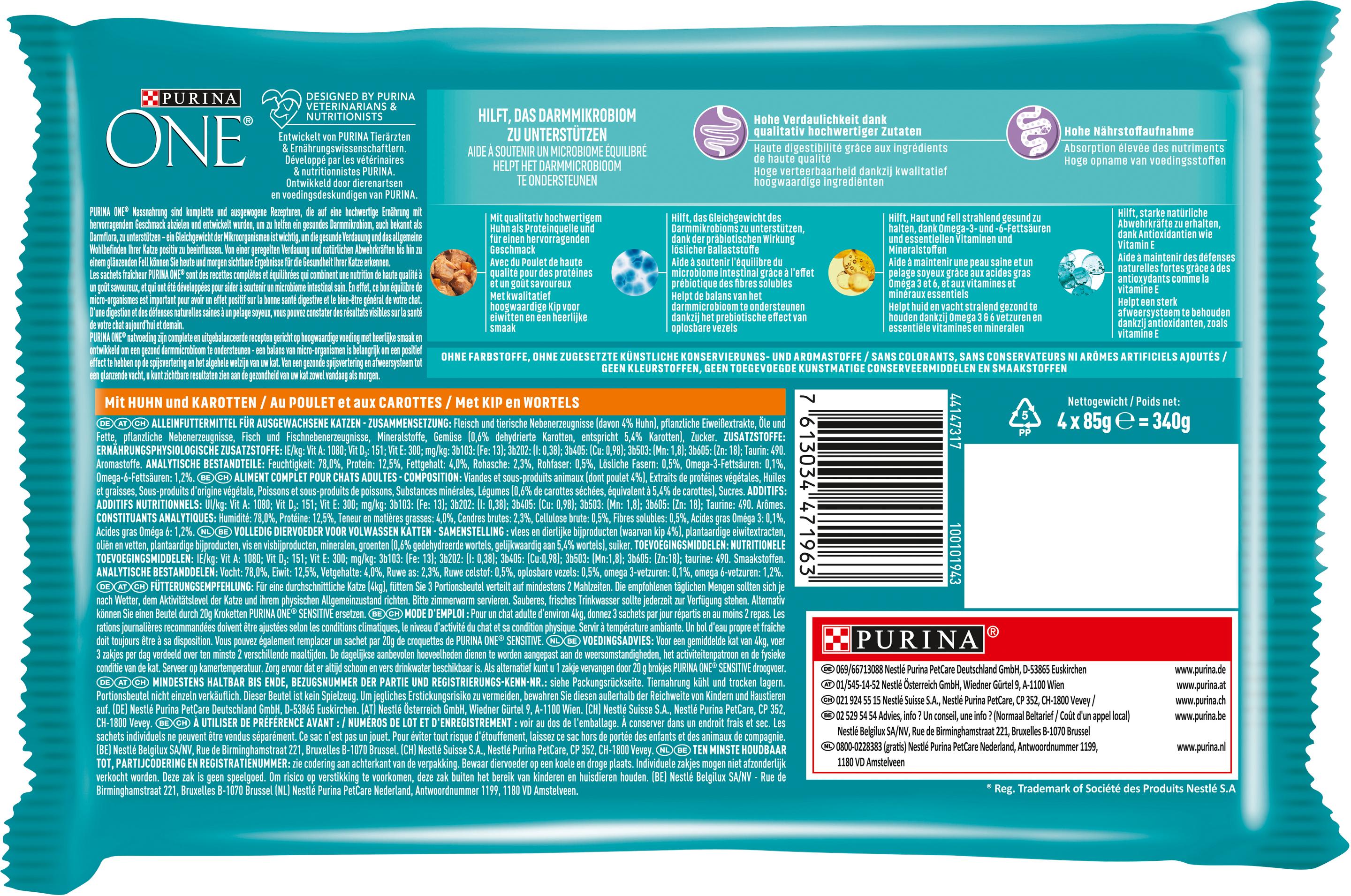 Produktbild PURINA ONE Sensitive mit Huhn und Karotten Katzennassfutter 2 von 4