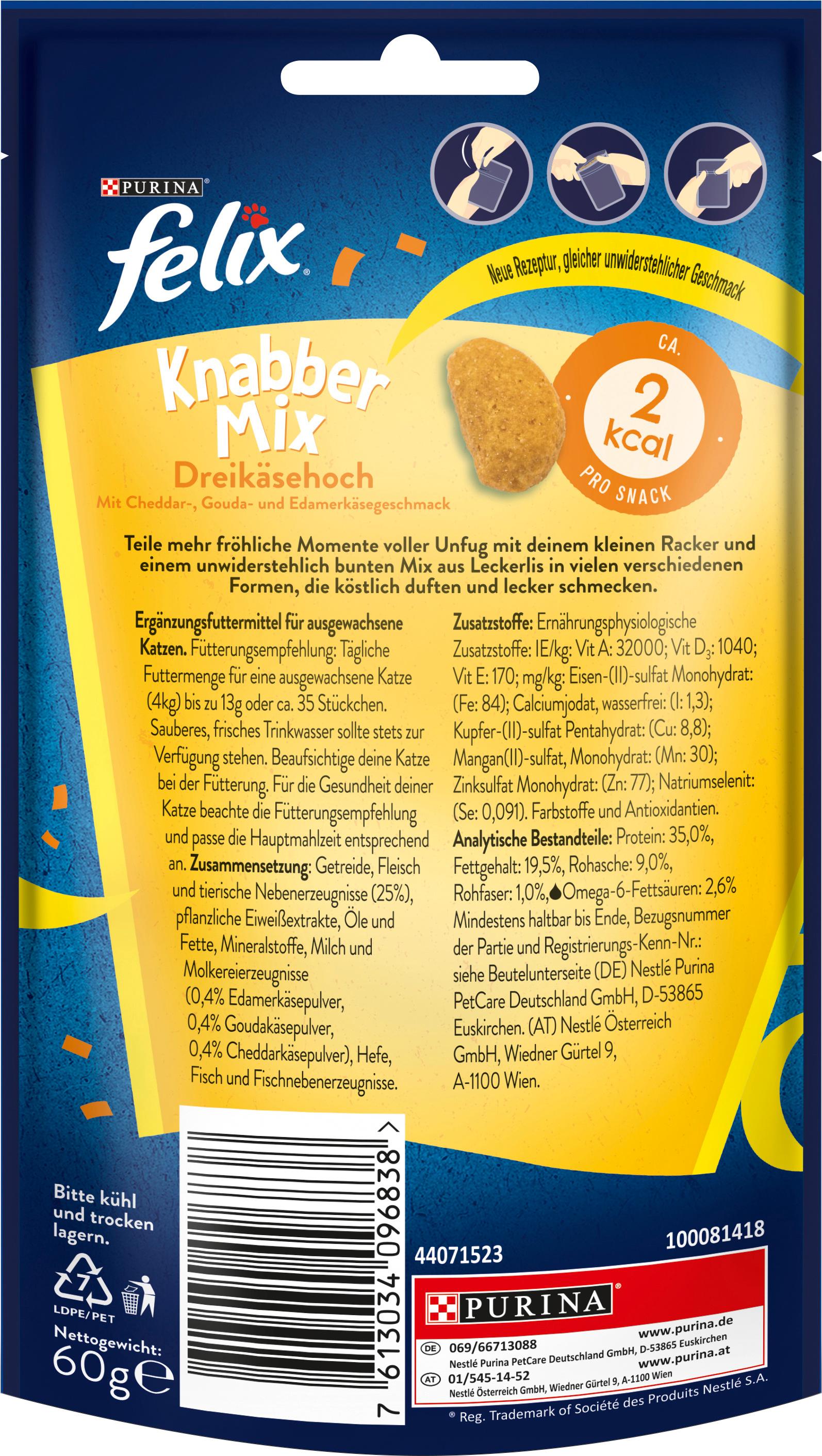 Produktbild PURINA FELIX Katzenleckerlis KnabberMix Dreikäsehoch 2 von 2