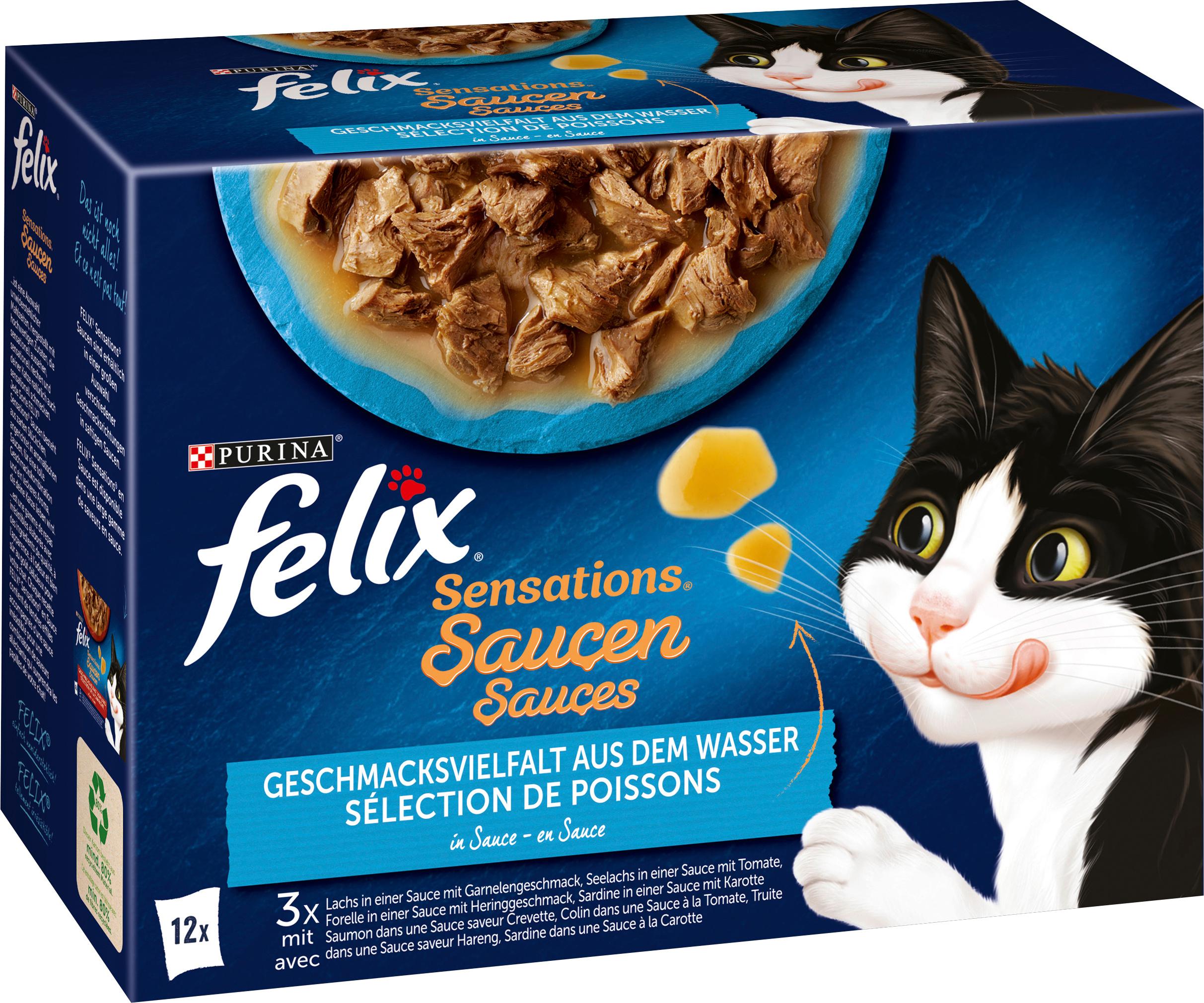 PURINA FELIX Katzennassfutter Sensations Saucen Geschmacksvielfalt aus dem Wasser