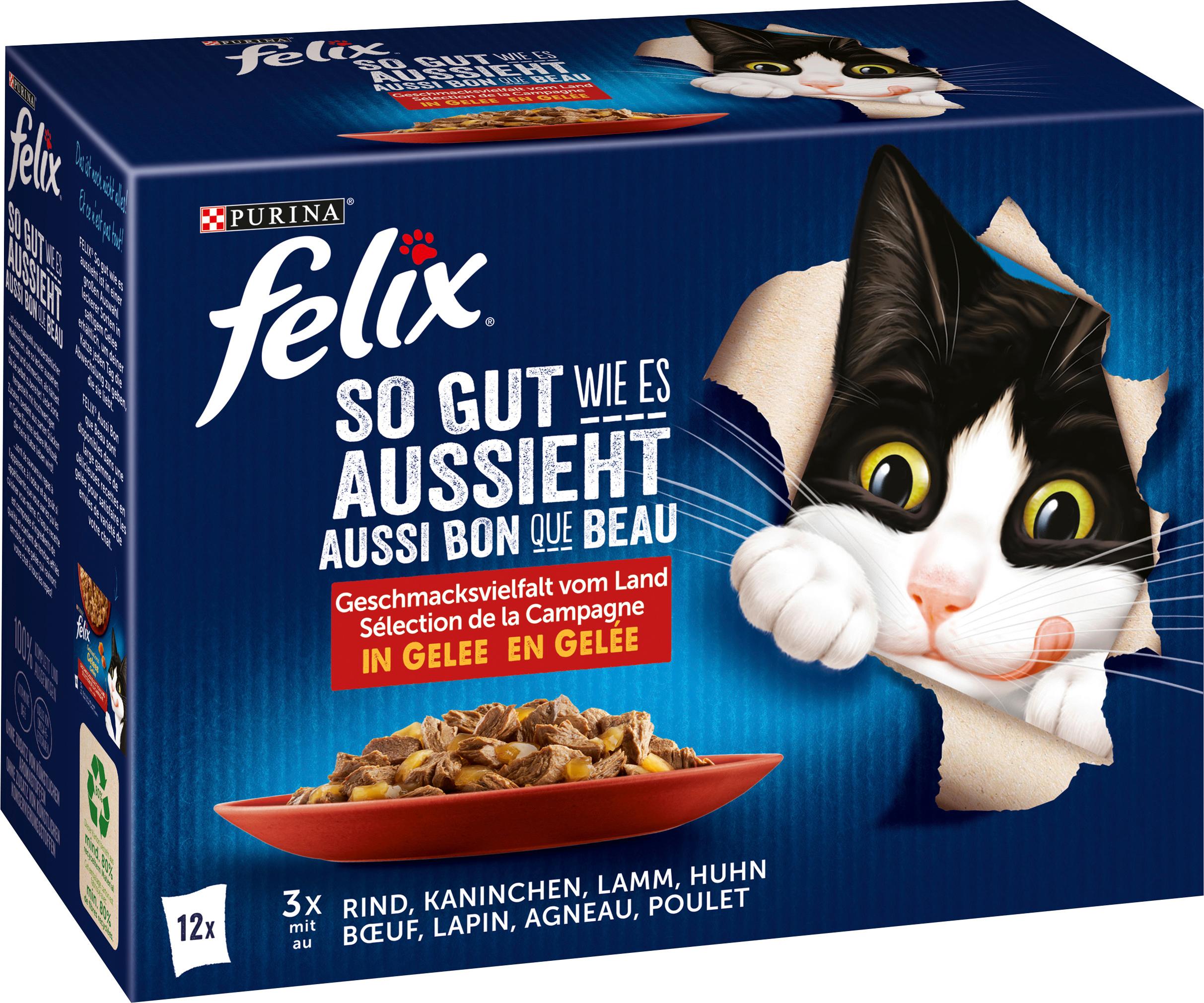 PURINA FELIX Katzennassfutter So gut wie es aussieht in Gelee Geschmacksvielfalt vom Land