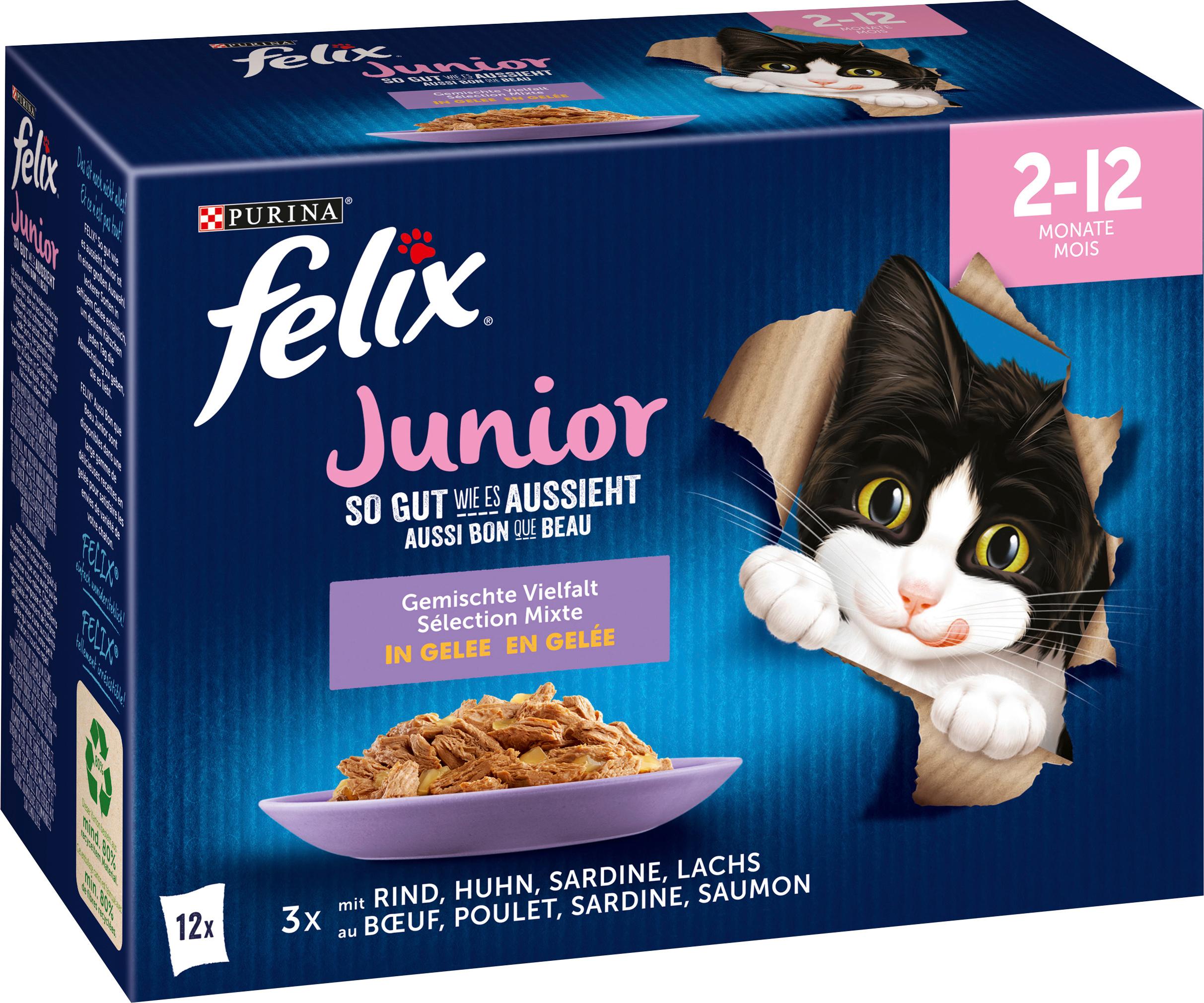 PURINA FELIX Katzennassfutter So gut wie es aussieht in Gelee Junior gemischte Vielfalt