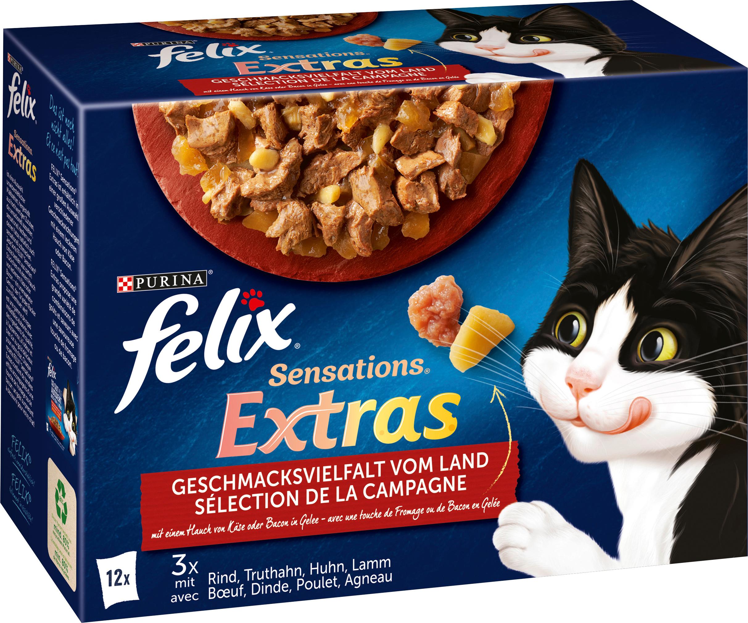 PURINA FELIX Katzennassfutter Sensations Extras in Gelee Geschmacksvielfalt vom Land