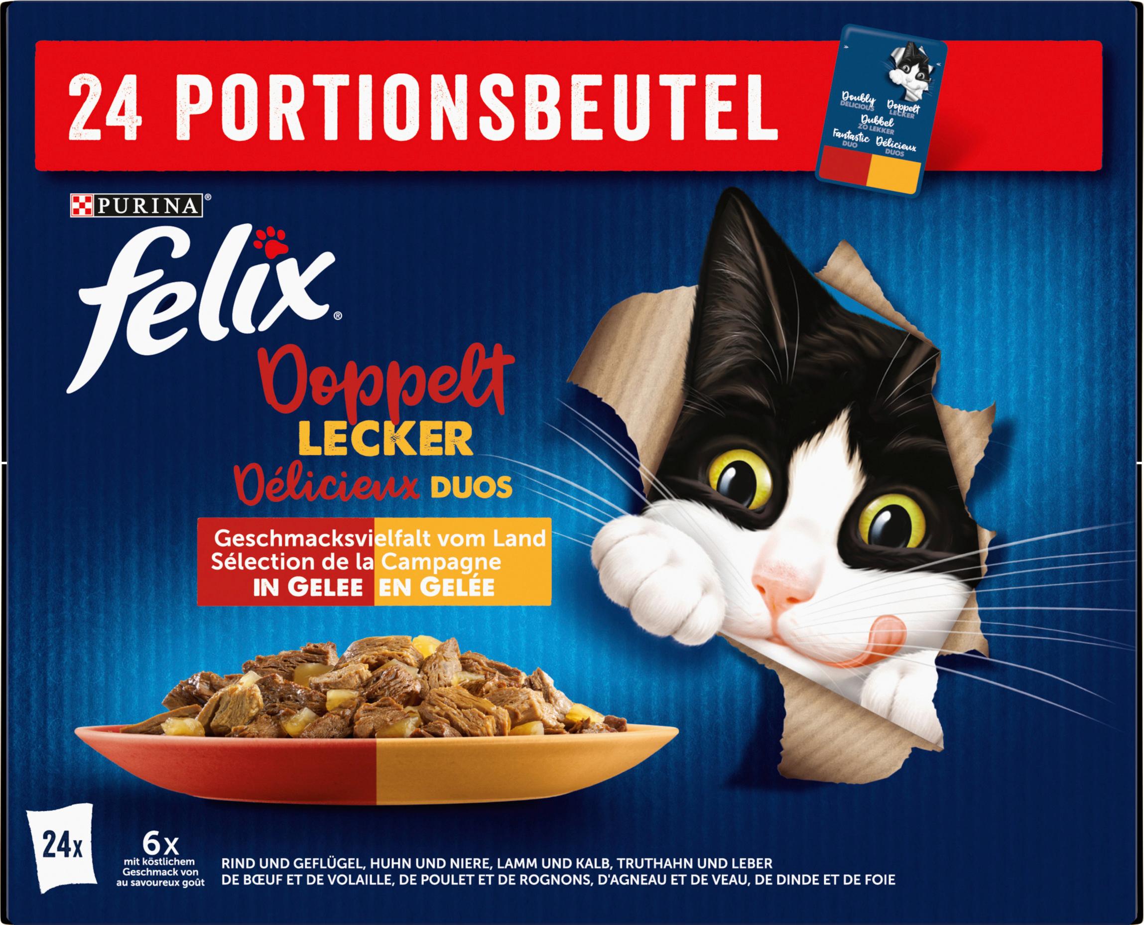 PURINA FELIX Katzennassfutter Doppelt Lecker in Gelee Geschmacksvielfalt vom Land