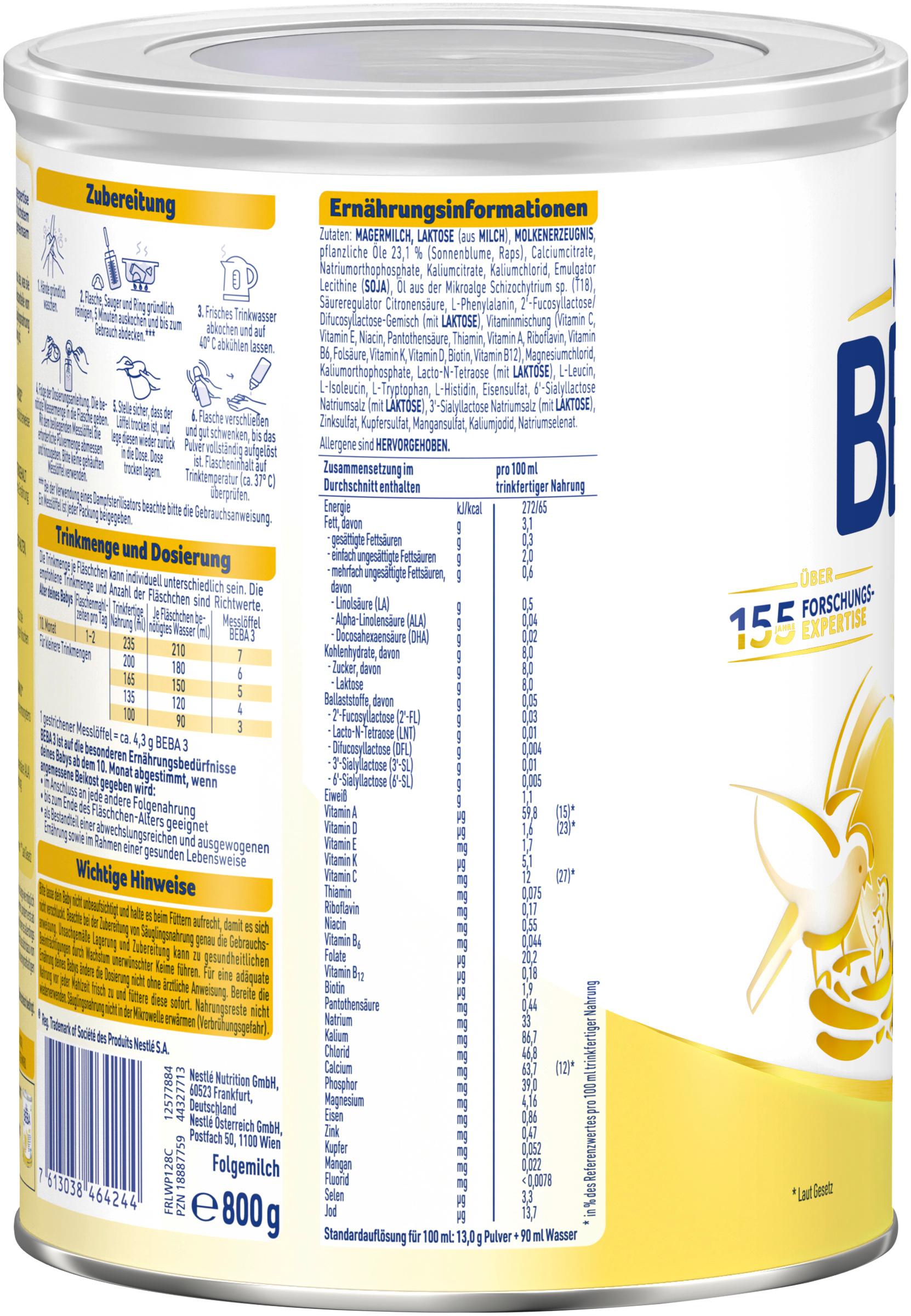 Produktbild BEBA 3 Folgemilch ab dem 10. Monat 10 von 16