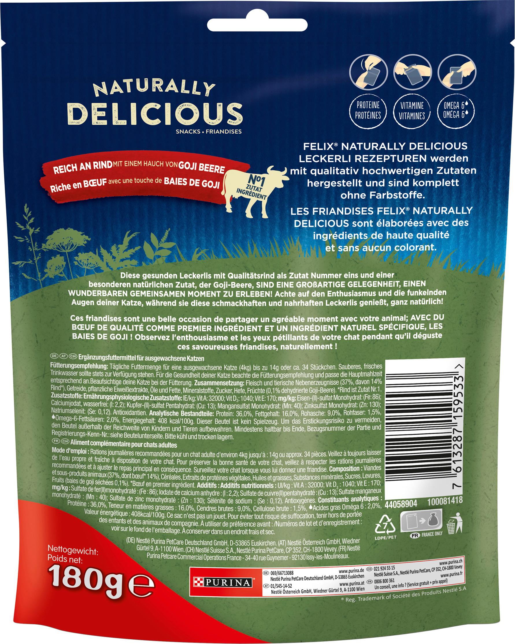 Produktbild PURINA FELIX Katzensnacks Naturally Delicious Rind 2 von 2