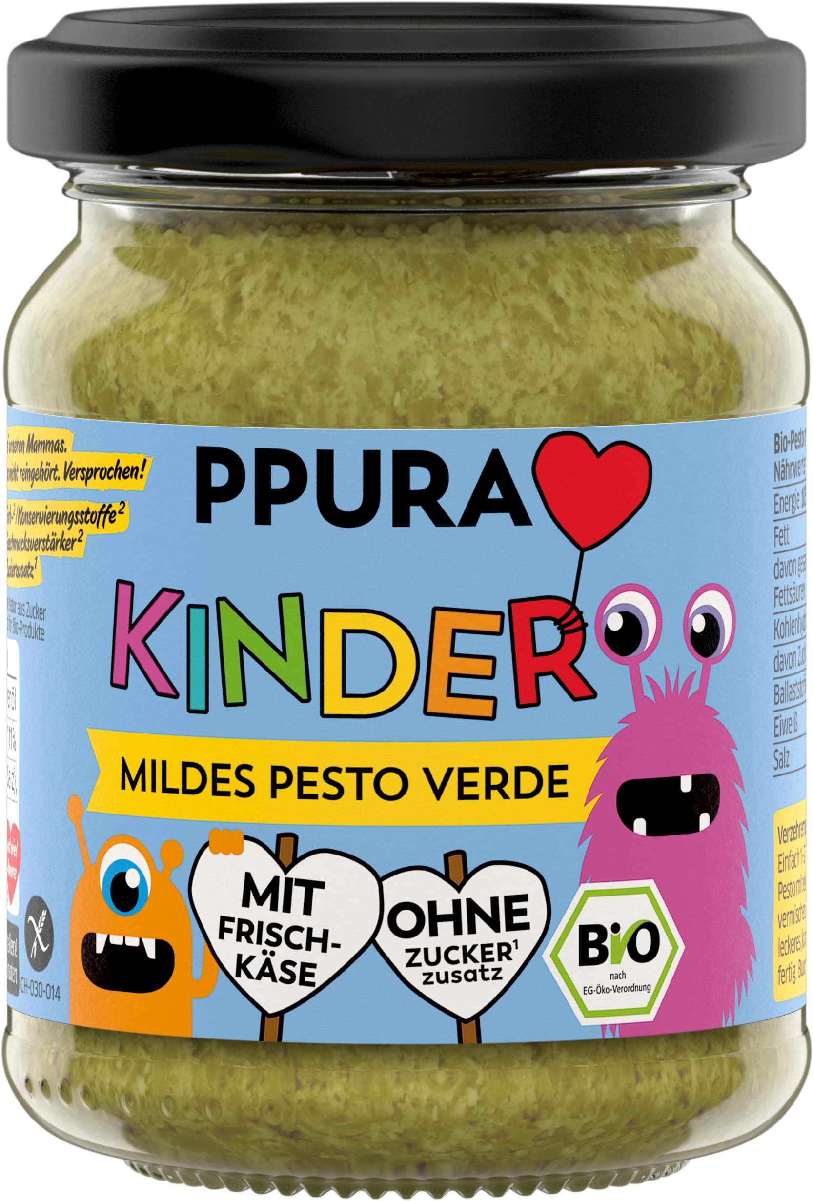 PPURA Bio Mildes Pesto Verde für Kinder, 100% natürlich