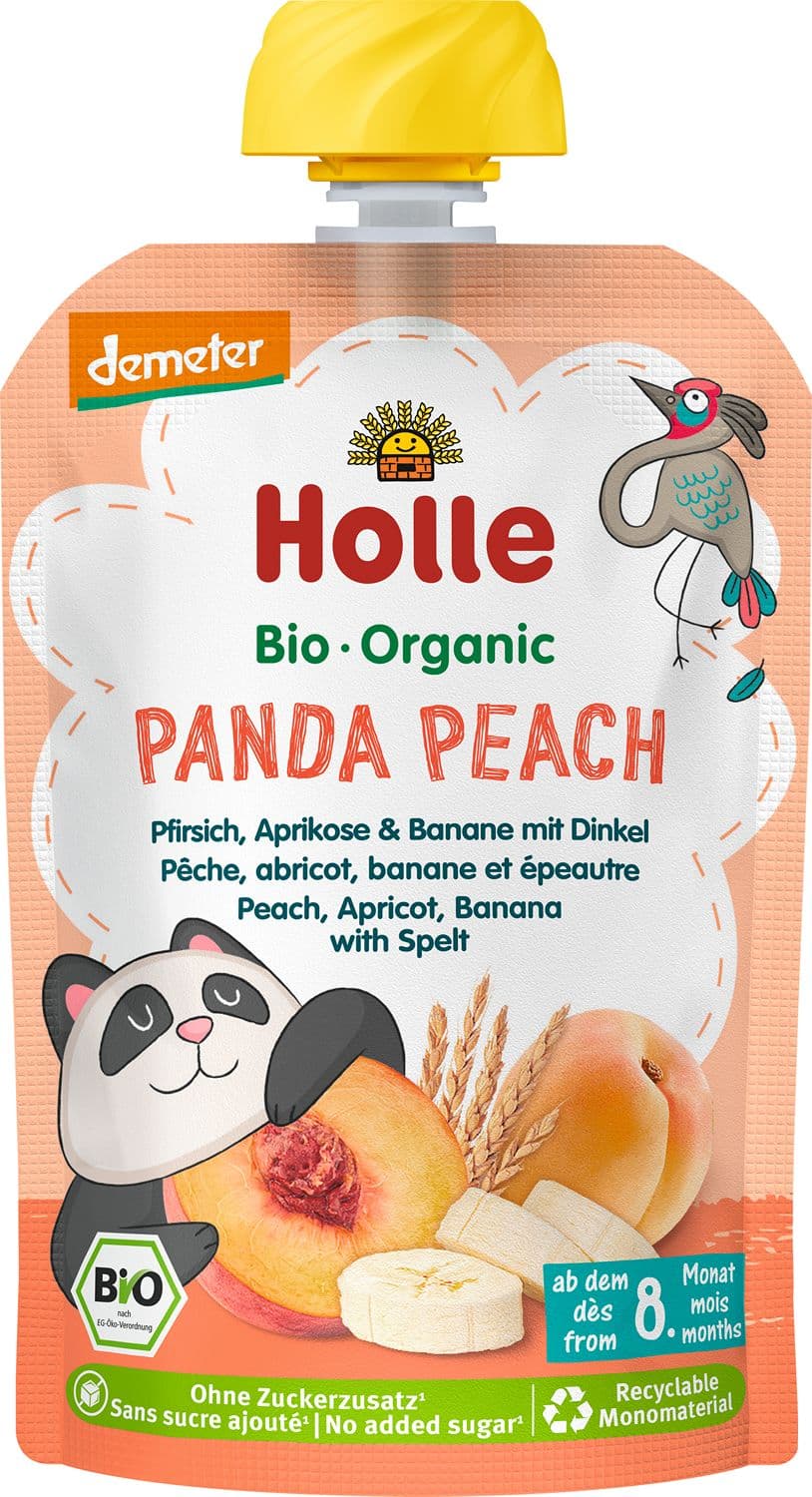 Holle Bio Demeter Panda Peach Pfirsich, Aprikose & Banane mit Dinkel
