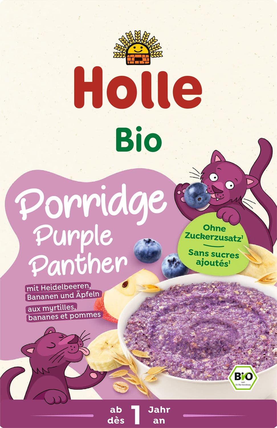 Holle Bio Porridge Purple Panther mit Heidelbeeren, Bananen und Äpfeln