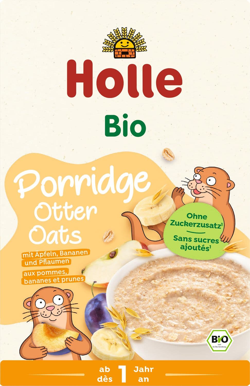 Holle Bio Porridge Otter Oats mit Äpfeln, Bananen und Pflaumen