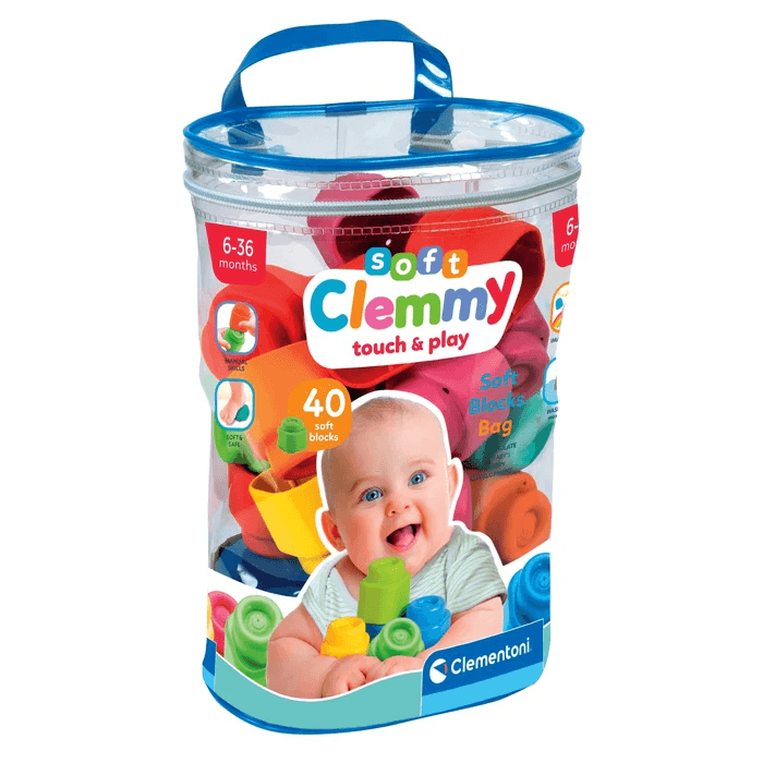 Clementoni - Clemmy Bausteine im Beutel – 40 weiche Baby Bauklötze für kreatives Spielen