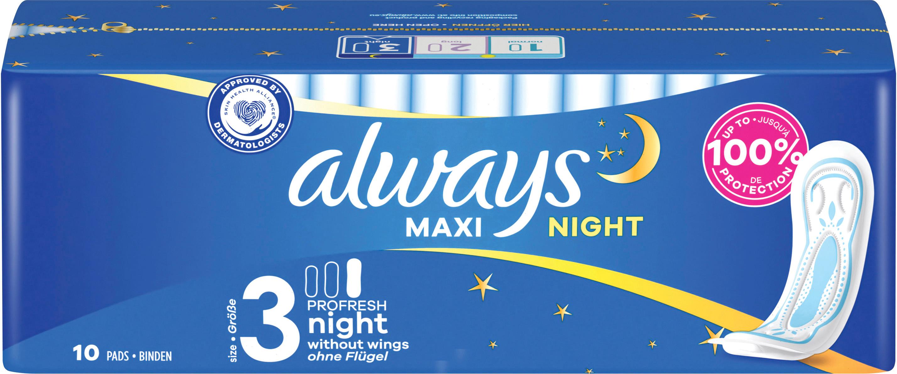 Produktbild Always MAXI Damenbinden ProFresh Night 10ST 5 von 12