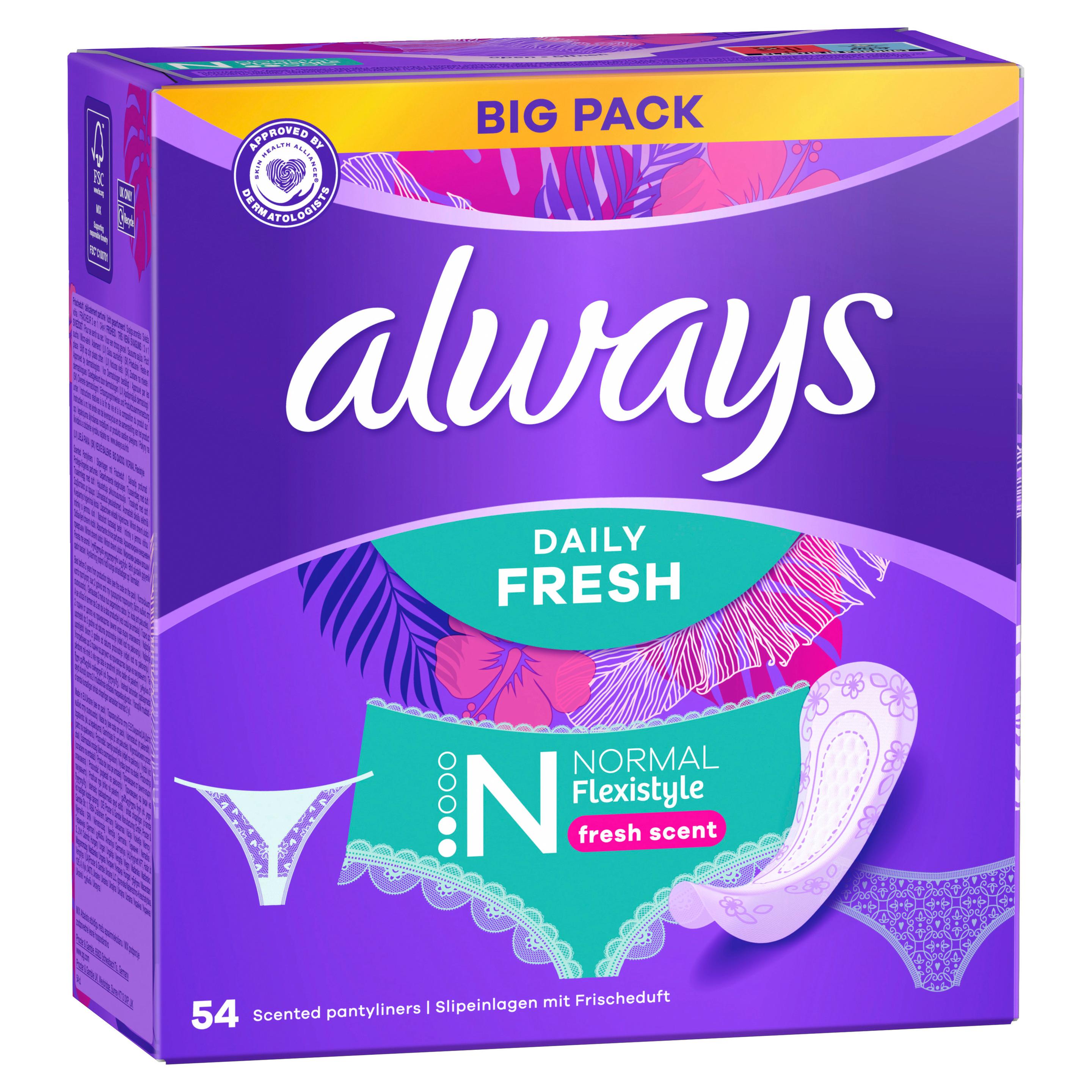 Produktbild Always DAILY Slipeinlagen Fresh Flexistyle Normal mit Frischeduft BigPack 54 Stück 9 von 14