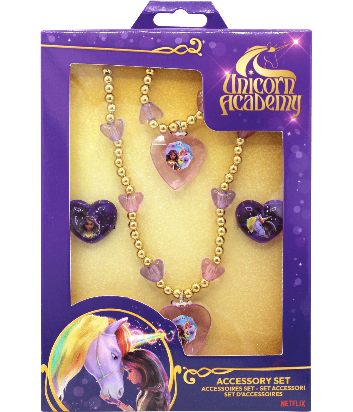 Unicorn Academy Schmuckset – Perlenarmband, Perlenhalskette & 2 Ringe in Geschenkbox