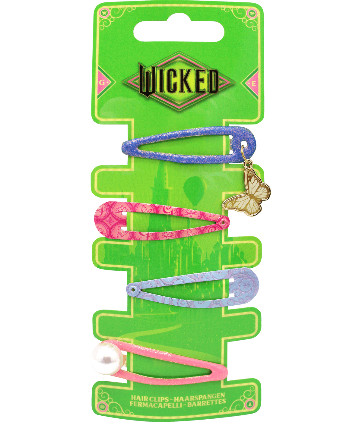 Wicked Ginda Haarspangen – 4er Set auf Backercard, farbenfrohe Haarclips für stylische Looks