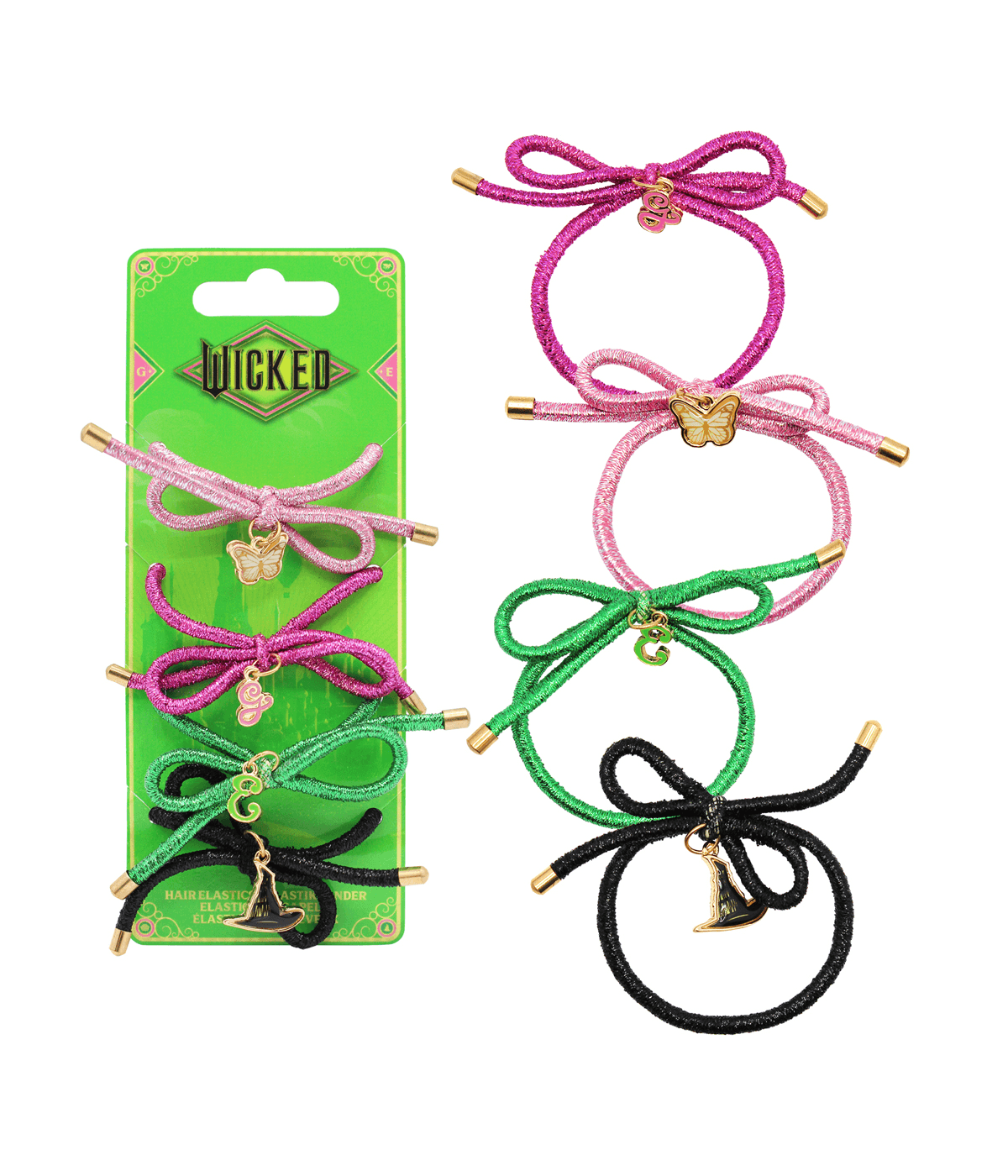 Wicked 4 Elastikbänder mit Charms – vielseitige Haar- & Armbänder im trendigen Wicked-Design