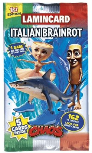 Lamincard Italian Brainrot Booster Chaos – Sammelkarten Booster mit 5 Karten, Trading Cards Spiel ab 5 Jahren