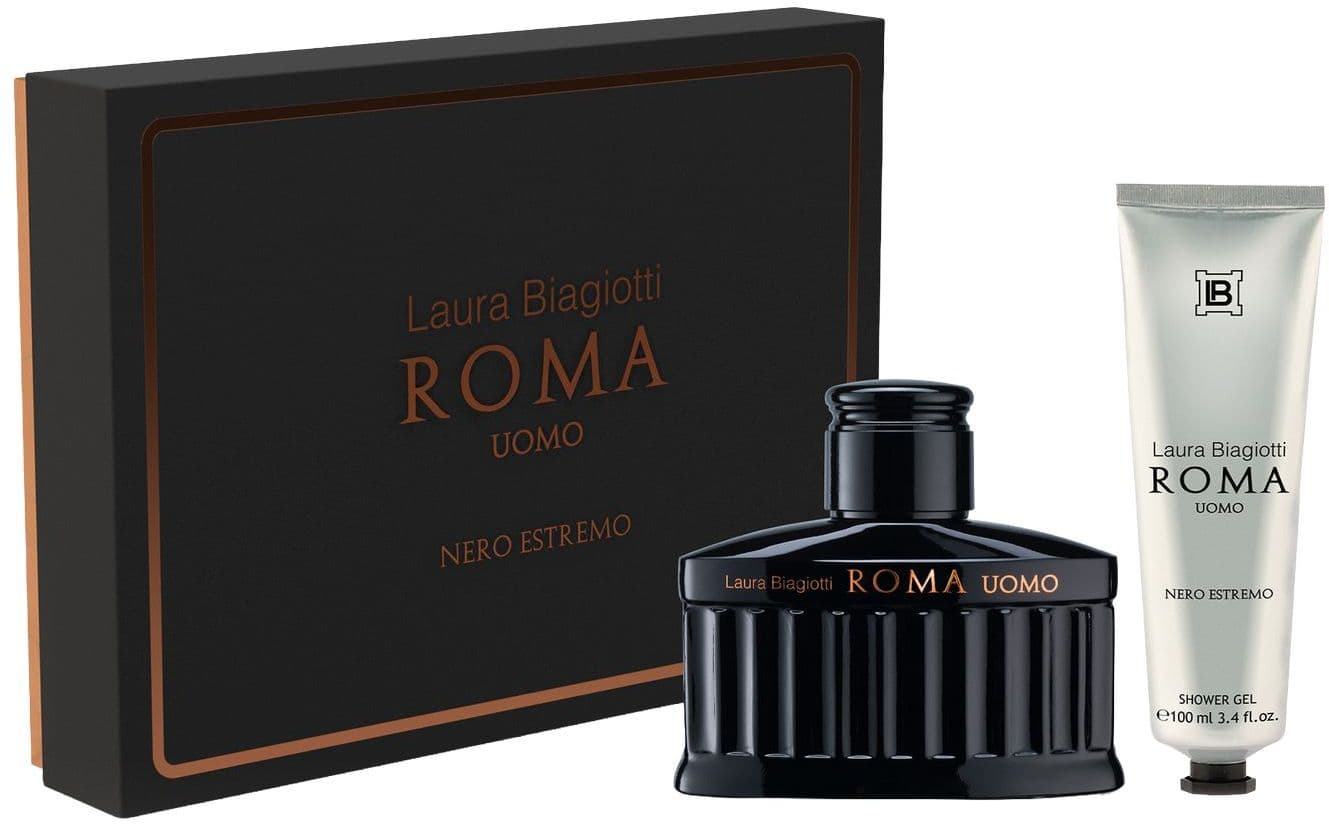 Laura Biagiotti Roma Uomo Nero Estremo Eau de Parfum Intense und Duschgel Geschenkpackung