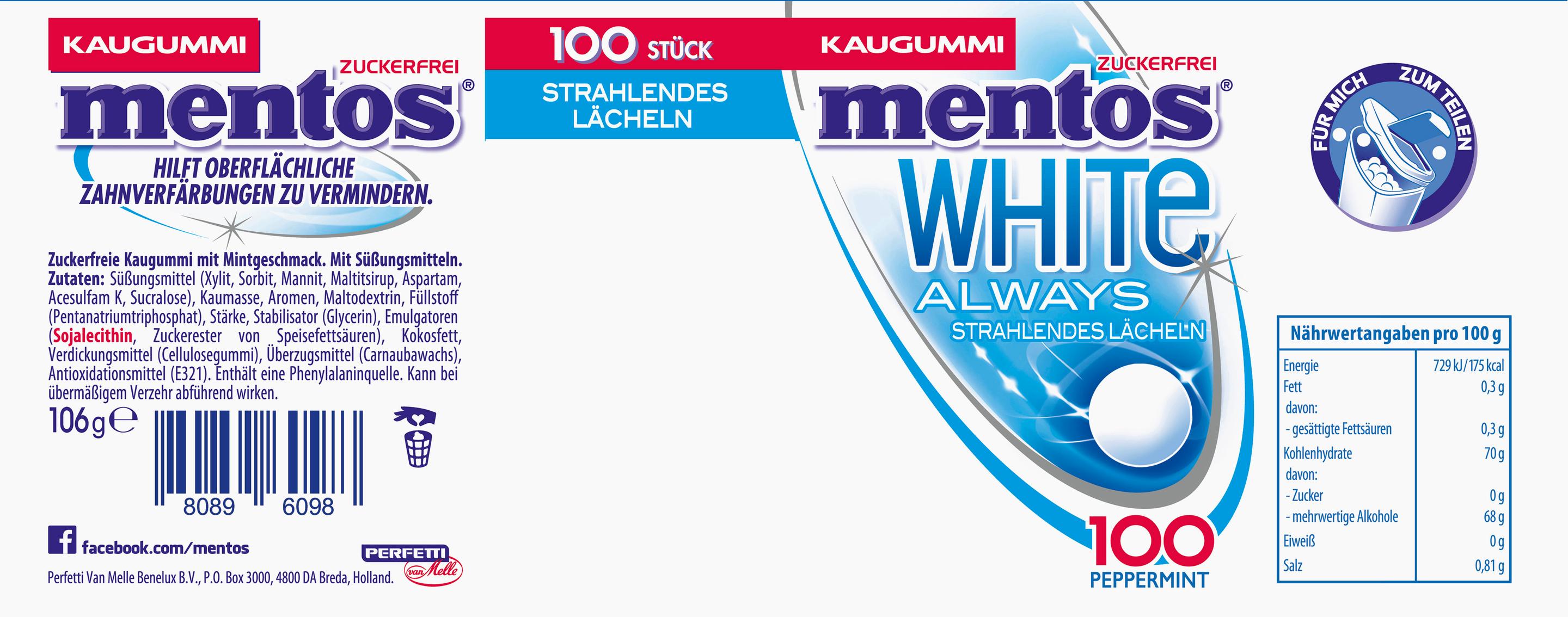 Produktbild mentos Kaugummis White Always strahlendes Lächeln 2 von 2