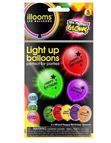 BOTI - ILLOOMS - LEUCHTBALLONS HAPPY BIRTHDAY 5-ER PACK