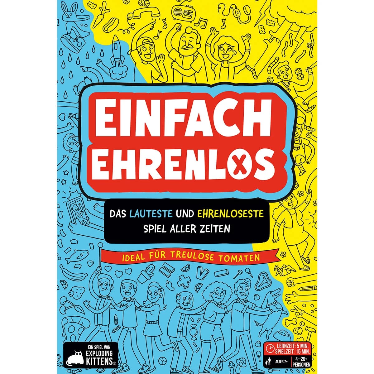 Exploding Kittens Einfach Ehrenlos DE – chaotisches Team-Partyspiel ab 7 Jahren
