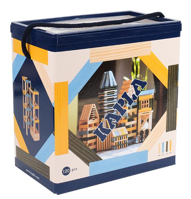 KAPLA - 120er Box Natur und Farbe ( hellblau, gelb und grün )