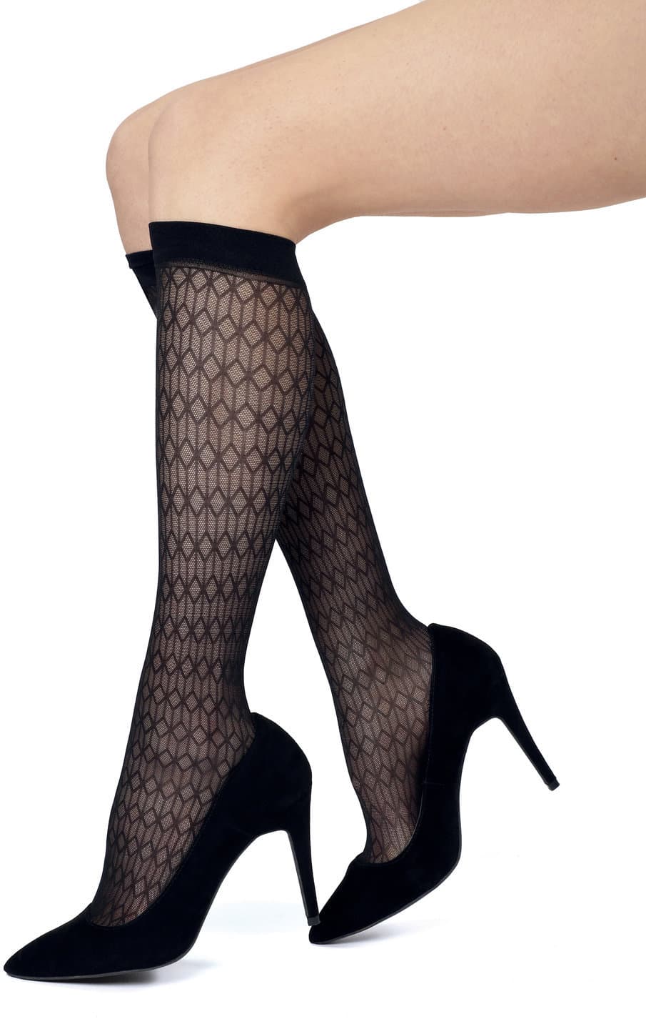 PRIMAVERA Damen Kniestrümpfe Geometrische Muster 40 DEN
