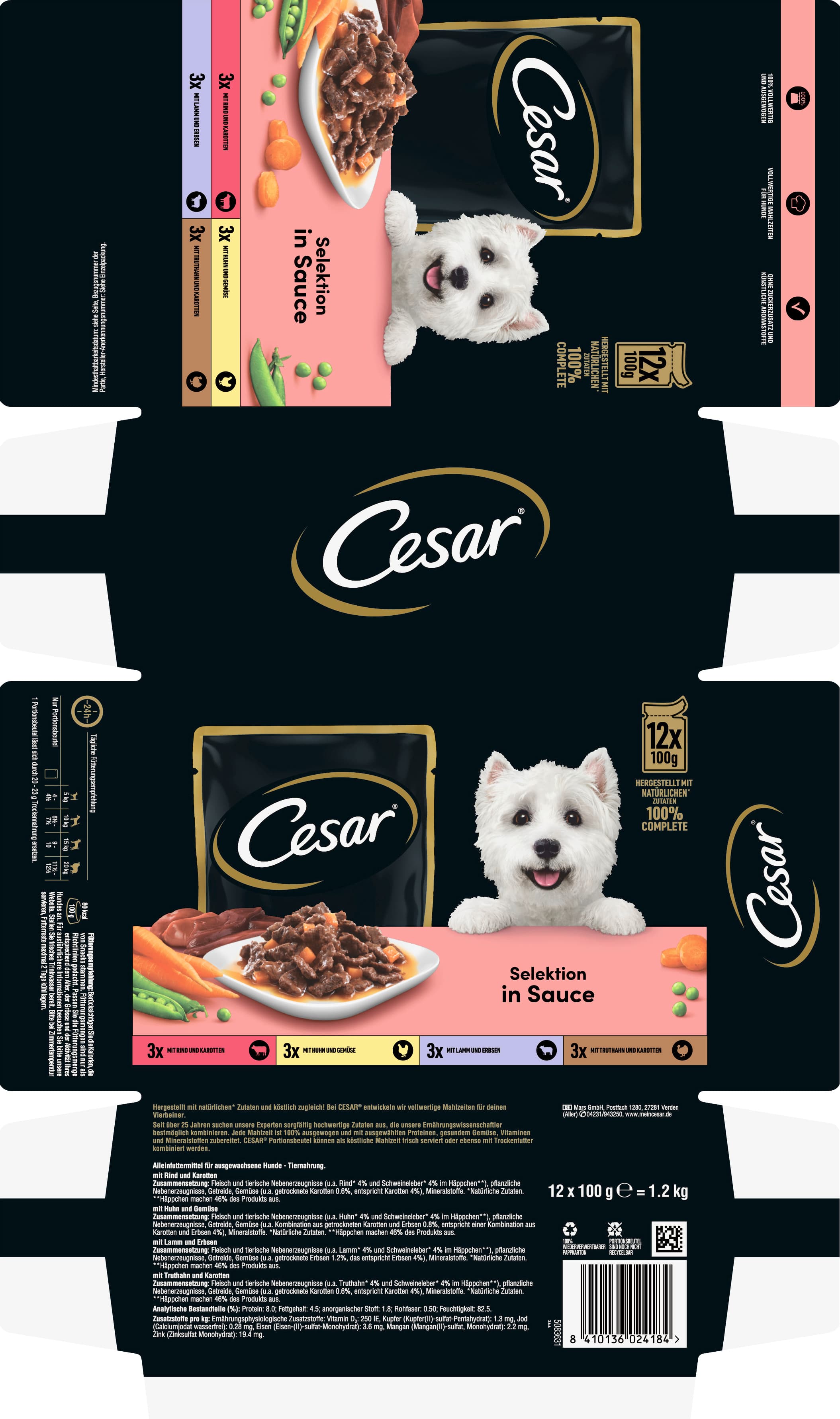 Produktbild CESAR® Portionsbeutel Multipack Selektion in Sauce 4 Varietäten 12 x 100g 3 von 4