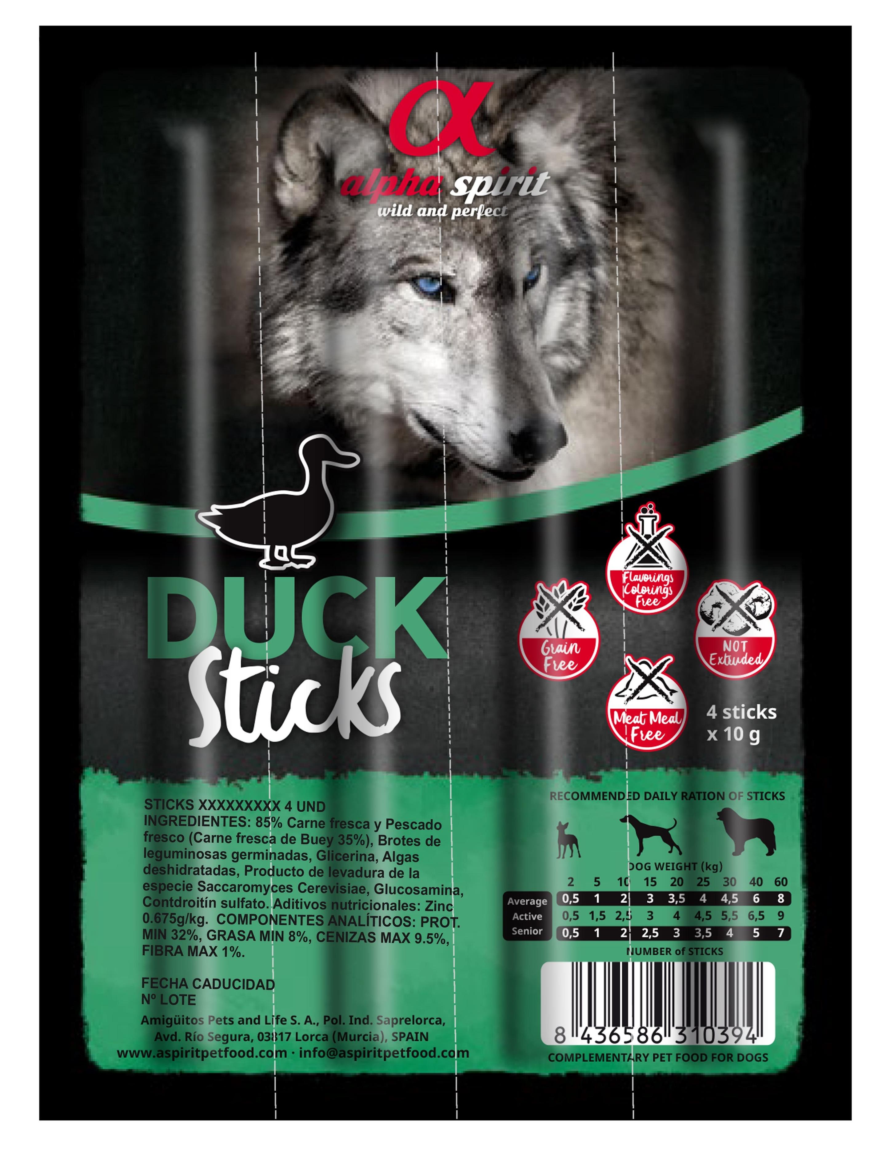 alpha spirit Dog Hundesnack Sticks Ente 4er-Blister