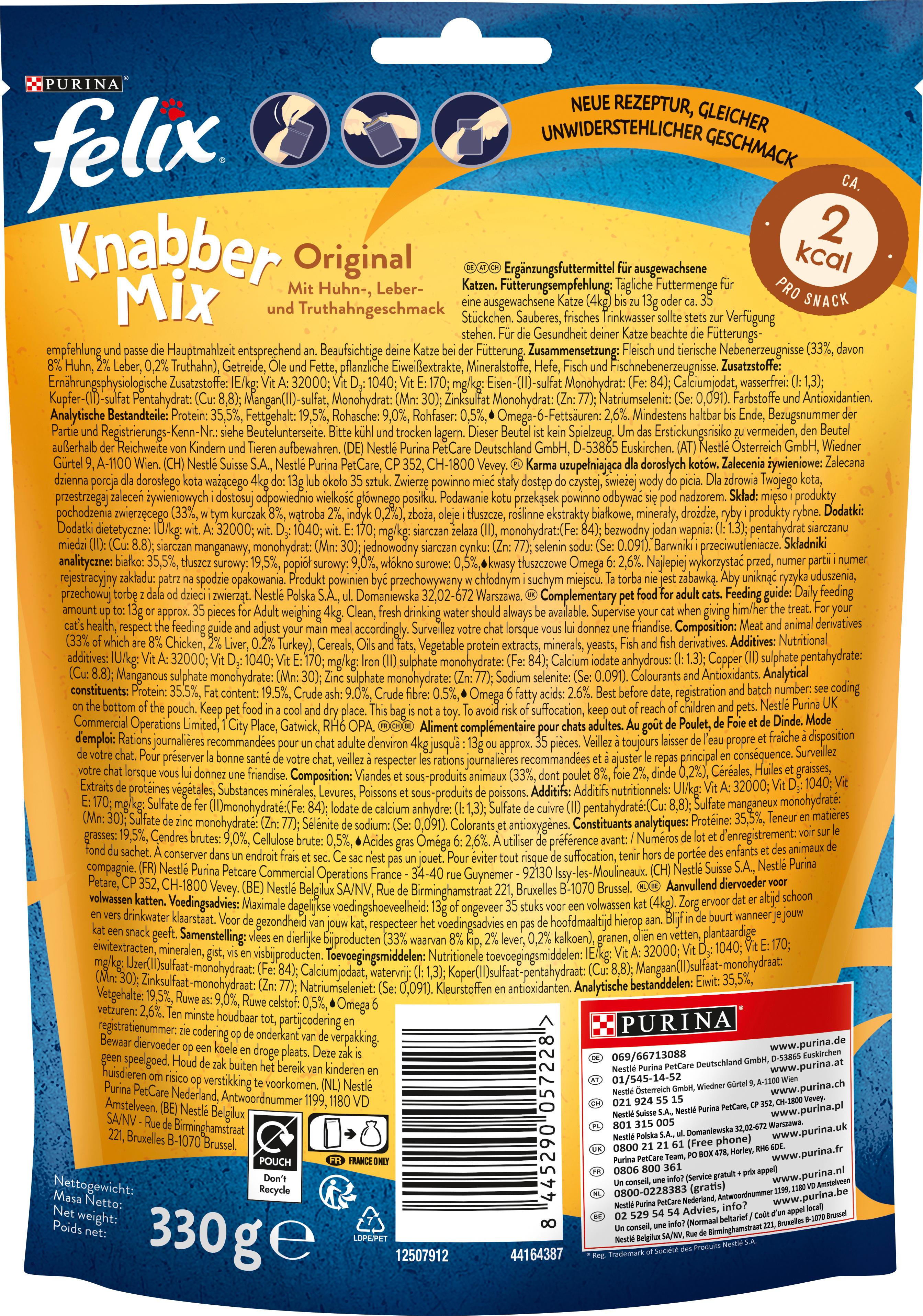 Produktbild PURINA FELIX Katzenleckerlis KnabberMix Original Huhn, Leber, Truthahn Jumbo Pack 2 von 4