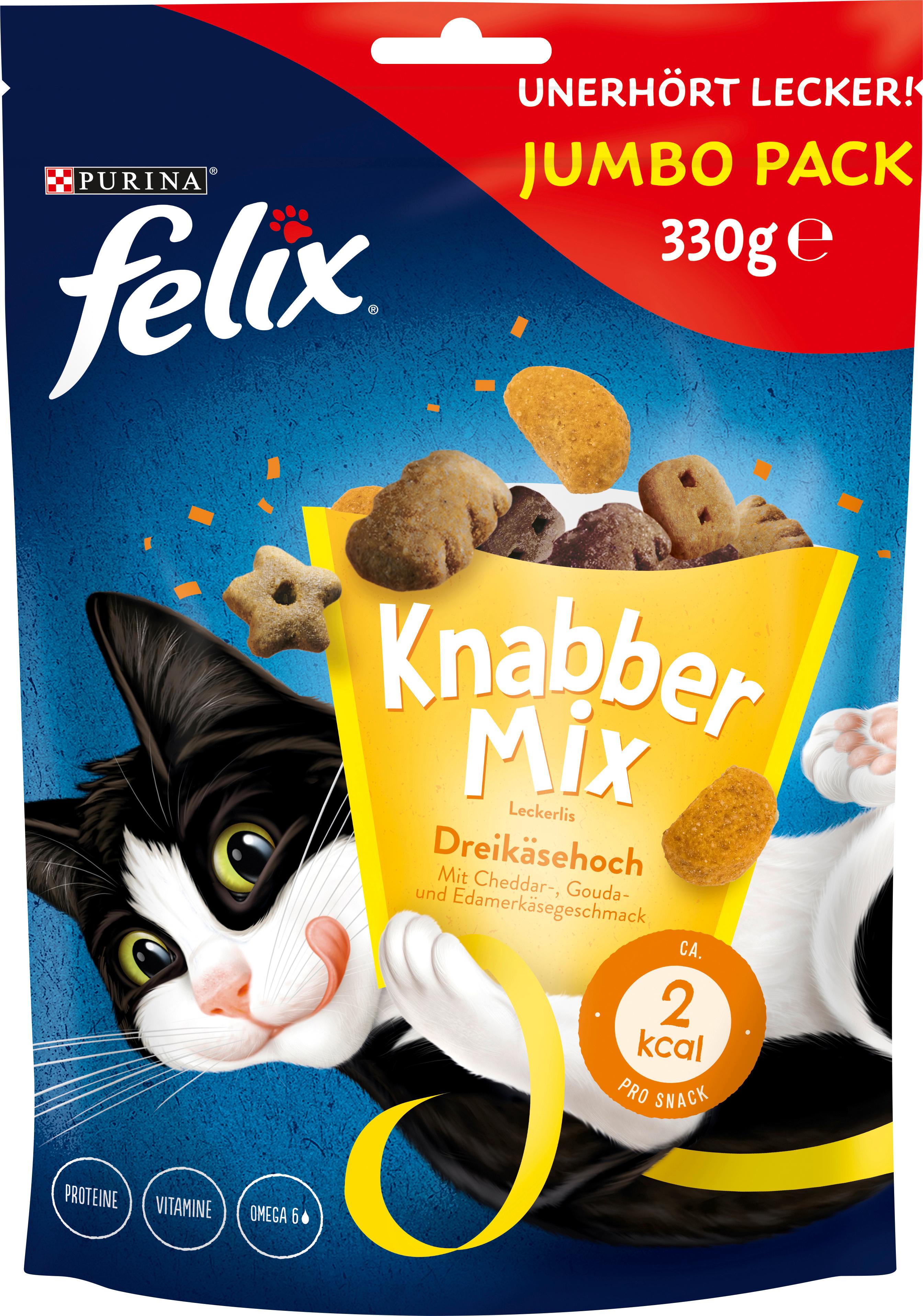 PURINA FELIX Katzenleckerlis KnabberMix Dreikäsehoch Jumbo Pack