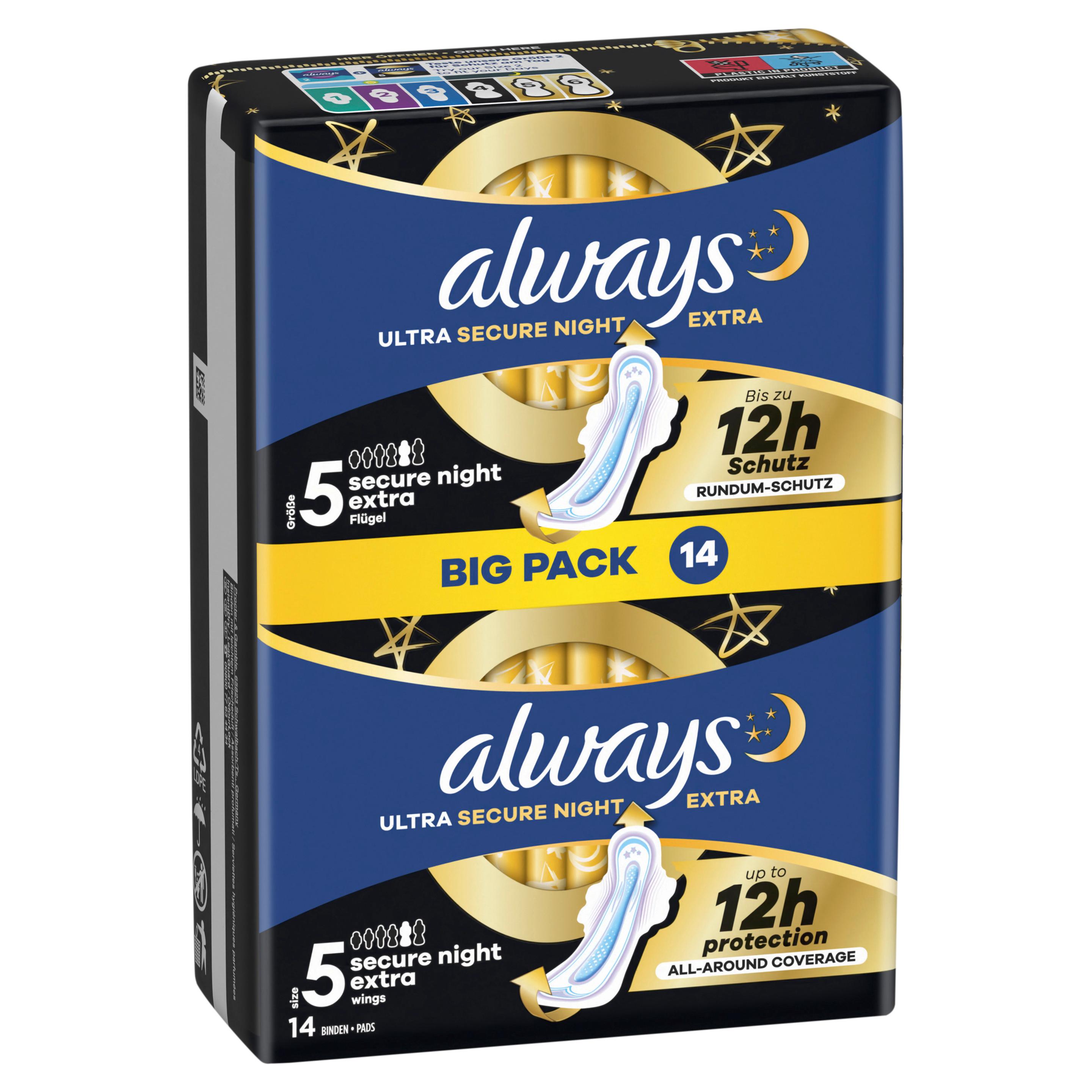Produktbild Always ultra Damenbinden Secure Night Extra mit Flügeln BigPack  3 von 7