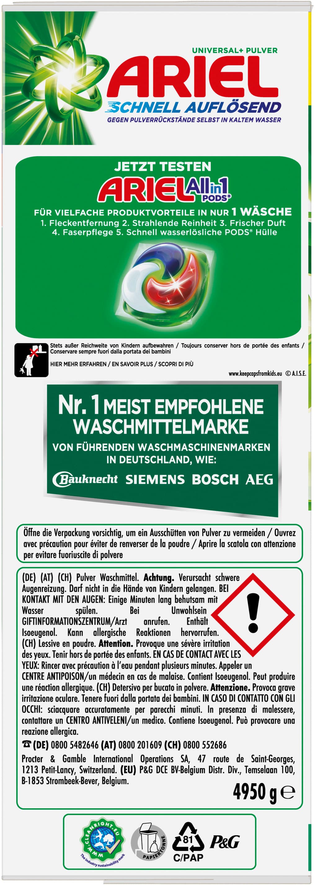 Produktbild  Ariel Vollwaschmittel Schnell Auflösendes Universal+ Pulverwaschmittel 90WL 6 von 10