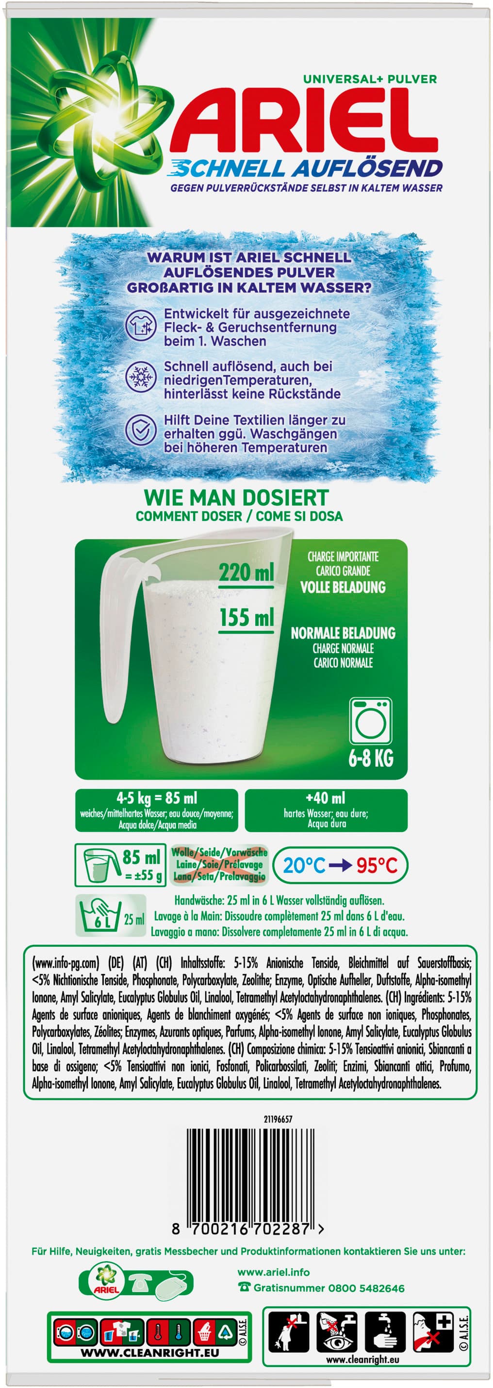 Produktbild  Ariel Vollwaschmittel Schnell Auflösendes Universal+ Pulverwaschmittel 90WL 5 von 10