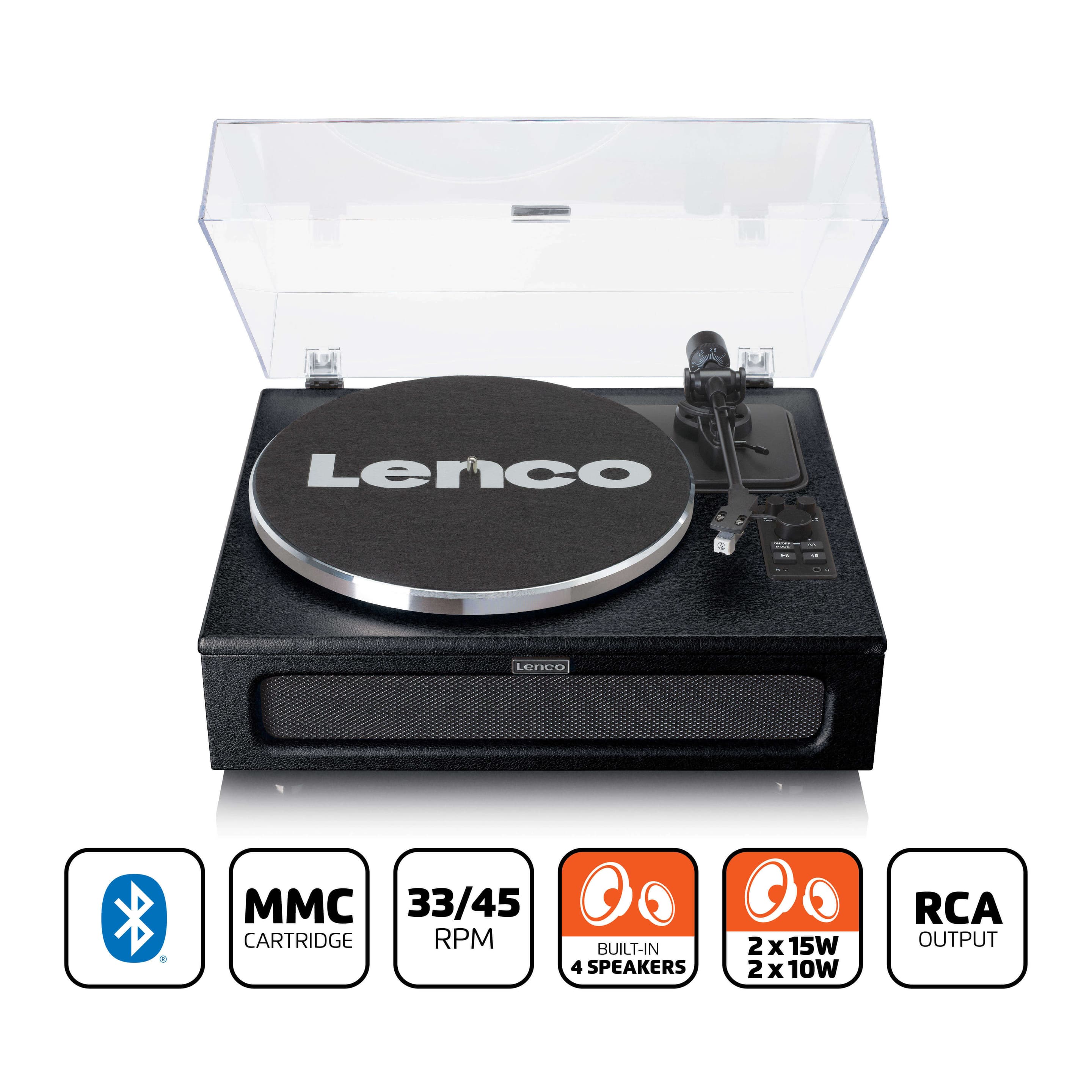 Produktbild Lenco LS-430BK - Plattenspieler mit 4 eingebauten Lautsprechern - 40 Watt RMS - Bluetooth® - Kunstleder Schwarz 13 von 14