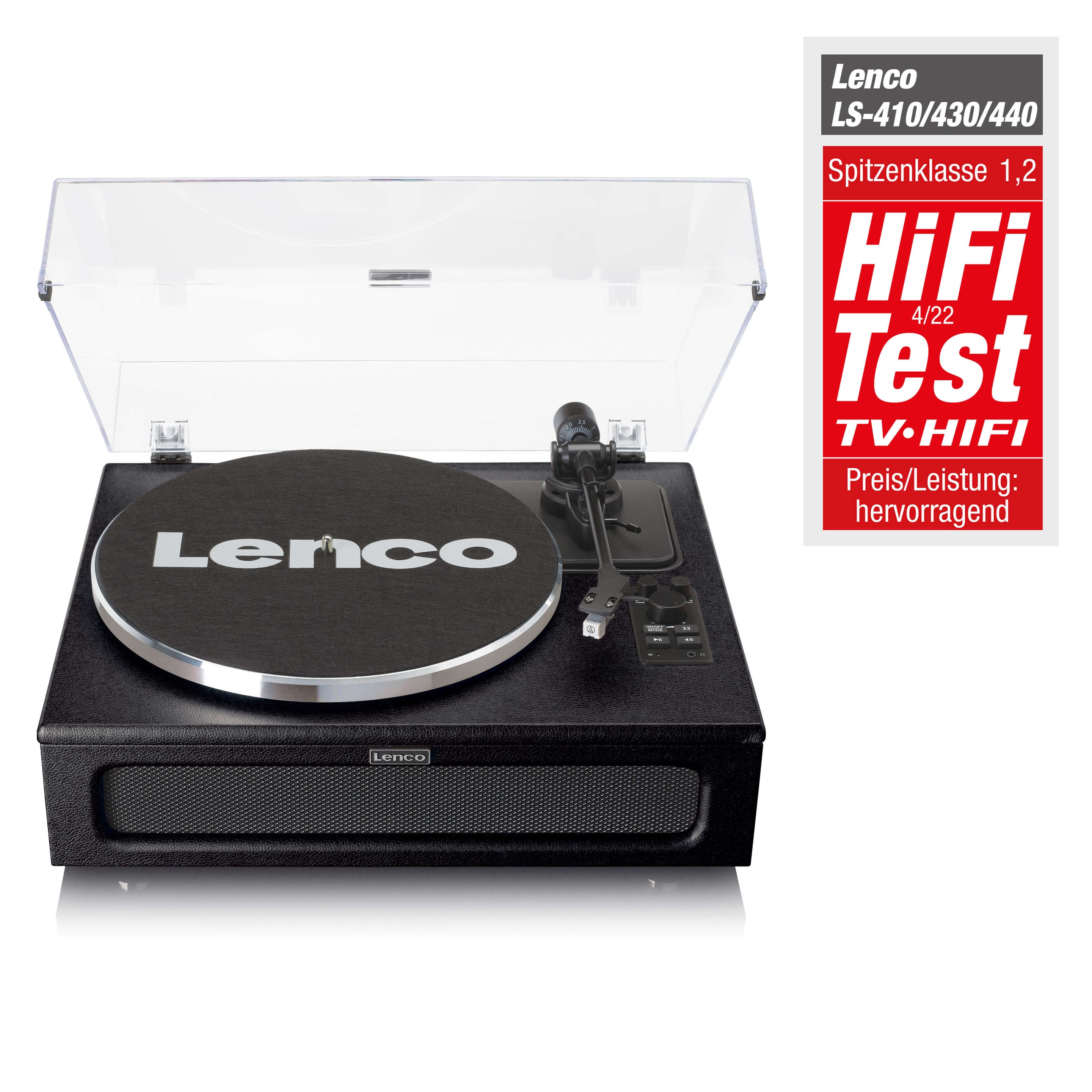 Produktbild Lenco LS-430BK - Plattenspieler mit 4 eingebauten Lautsprechern - 40 Watt RMS - Bluetooth® - Kunstleder Schwarz 14 von 14
